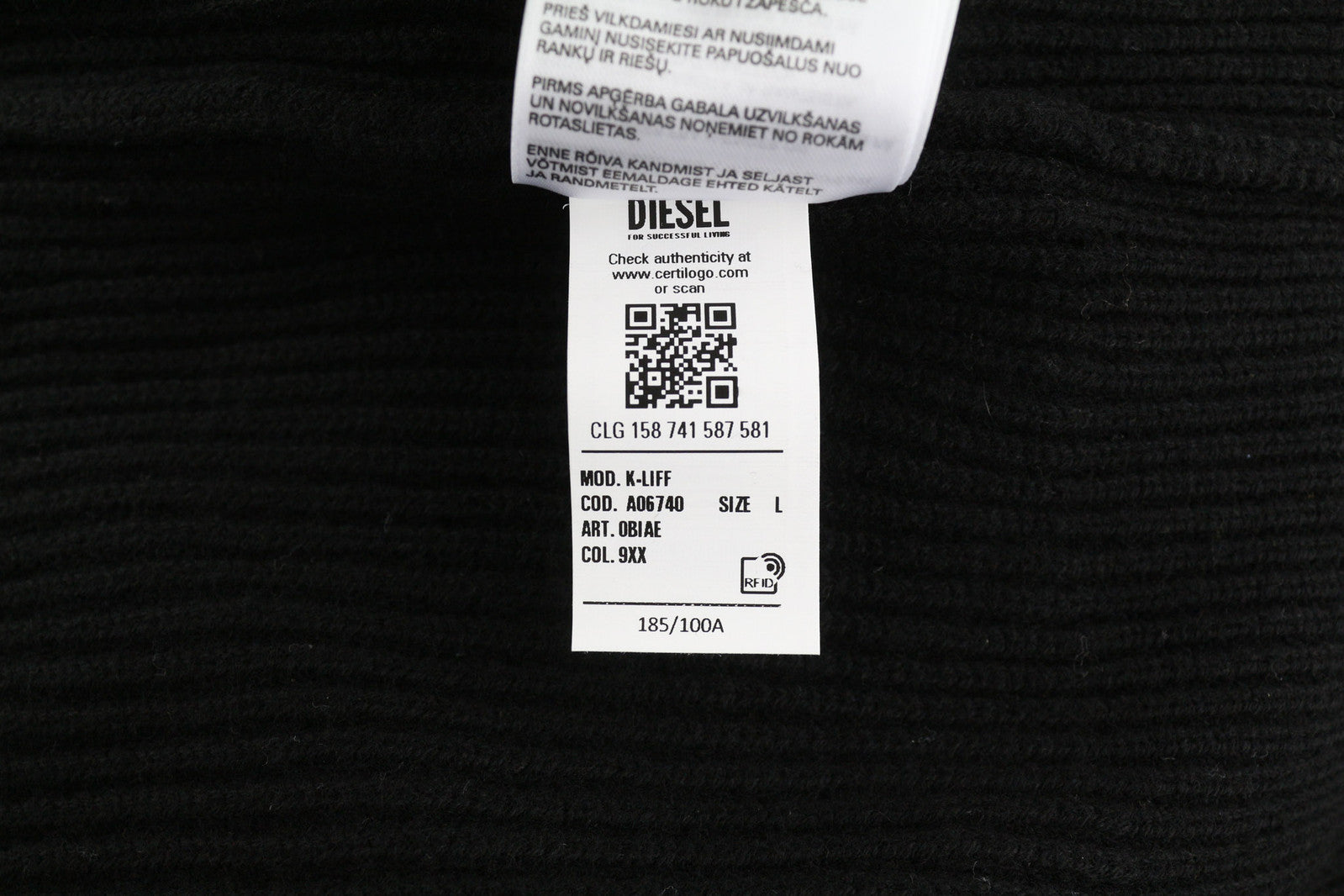 DIESEL K-Liff Men Jumper L Black Pullover Wool Knitted Crew Collar RRP€275