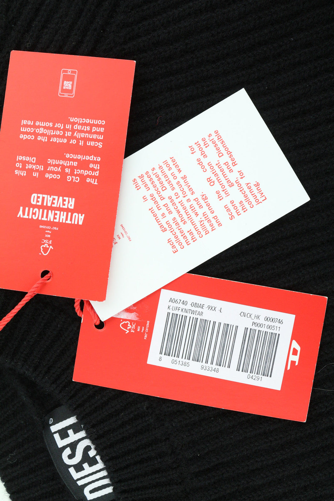 DIESEL K-Liff Men Jumper L Black Pullover Wool Knitted Crew Collar RRP€275