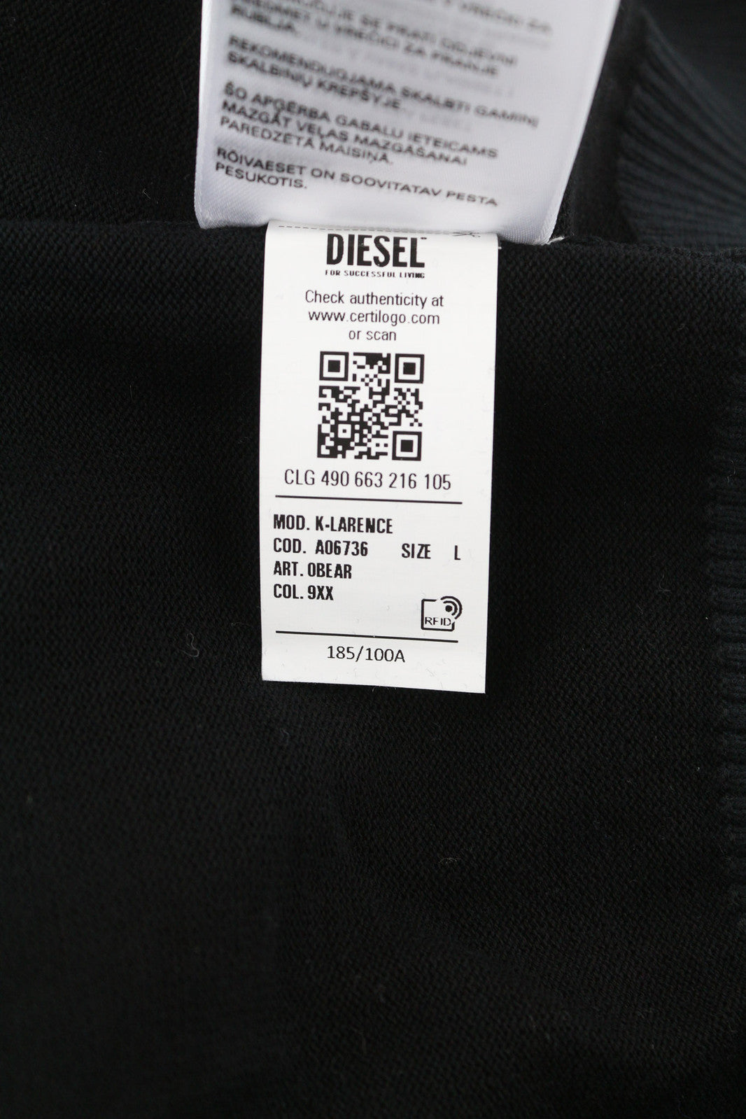 DIESEL K-Larence Men Jumper L Black Washed Effect Crew Neck Cotton Knitt RRP225