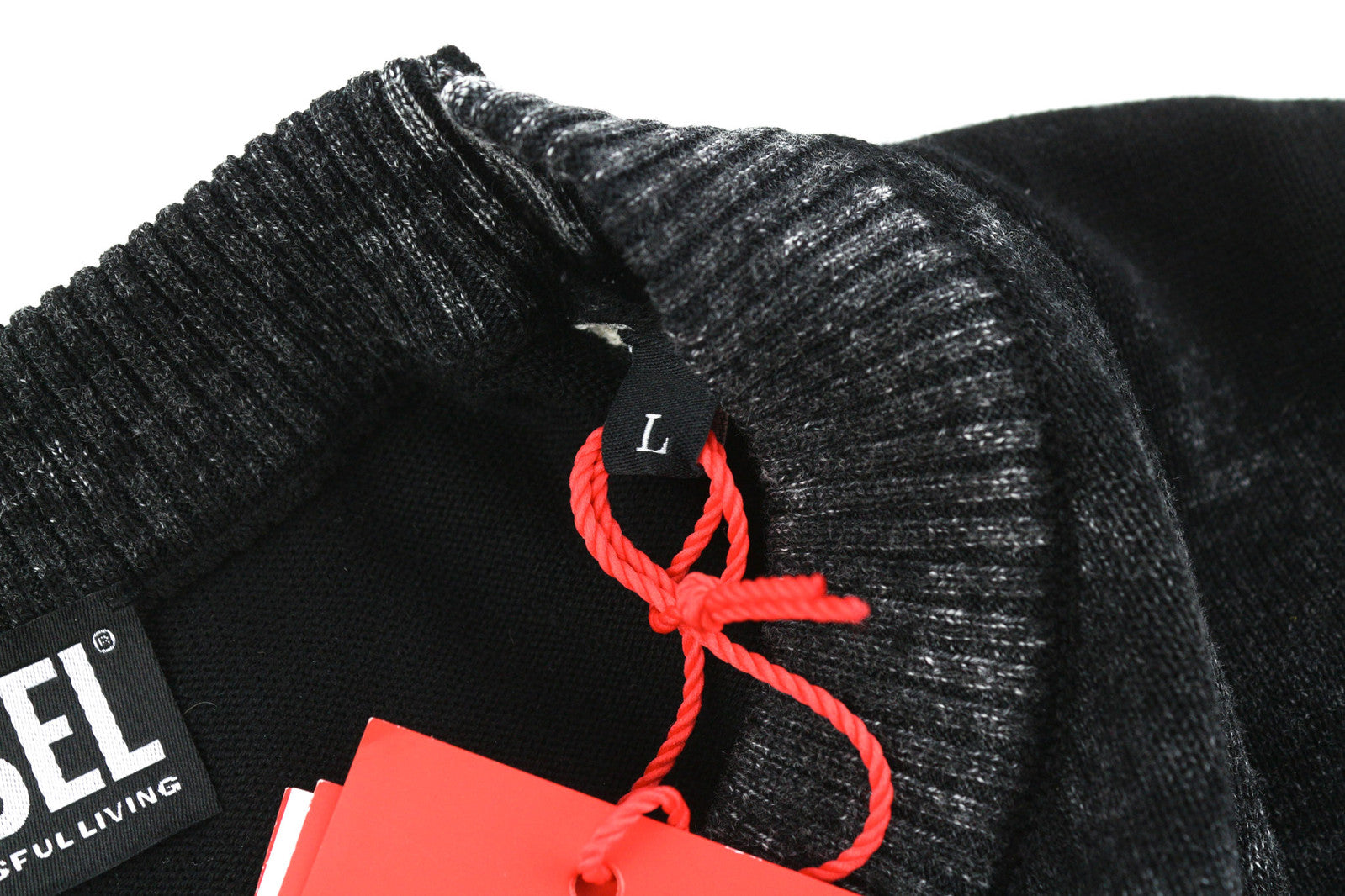 DIESEL K-Larence Men Jumper L Black Washed Effect Crew Neck Cotton Knitt RRP225