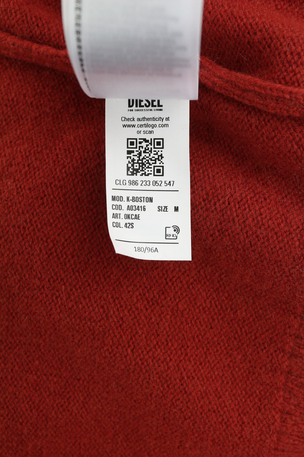 DIESEL K-Boston Men Jumper M Red Pullover Wool Cashmere Knitted RRP€250