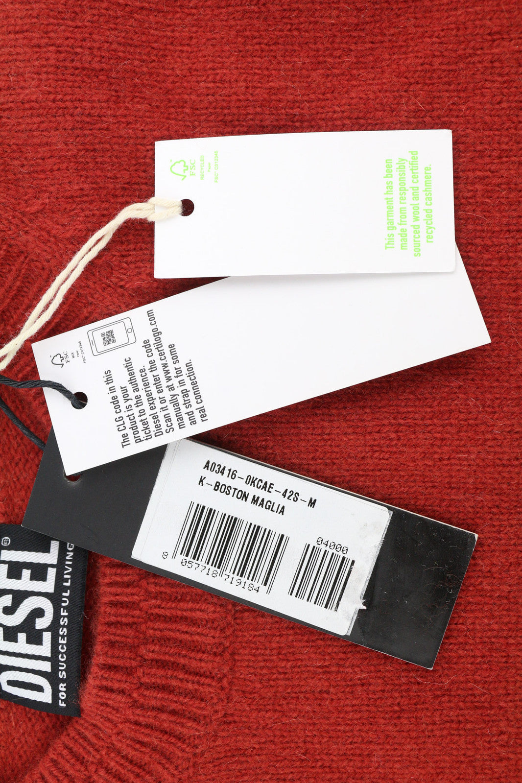 DIESEL K-Boston Men Jumper M Red Pullover Wool Cashmere Knitted RRP€250