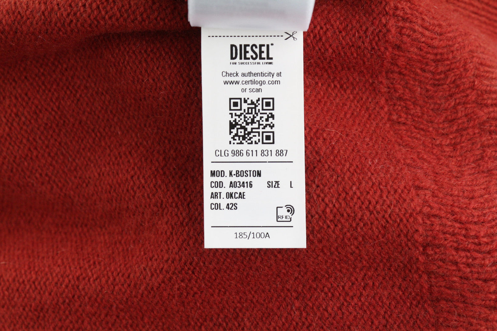 DIESEL K-Boston Men Jumper L Red Pullover Wool Cashmere Knitted RRP€250
