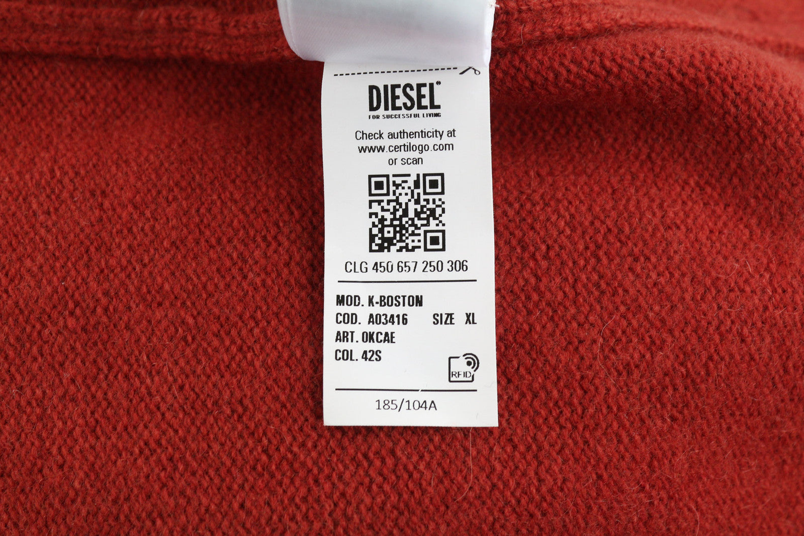 DIESEL K-Boston Men Jumper XL Red Pullover Wool Cashmere Knitted RRP€250