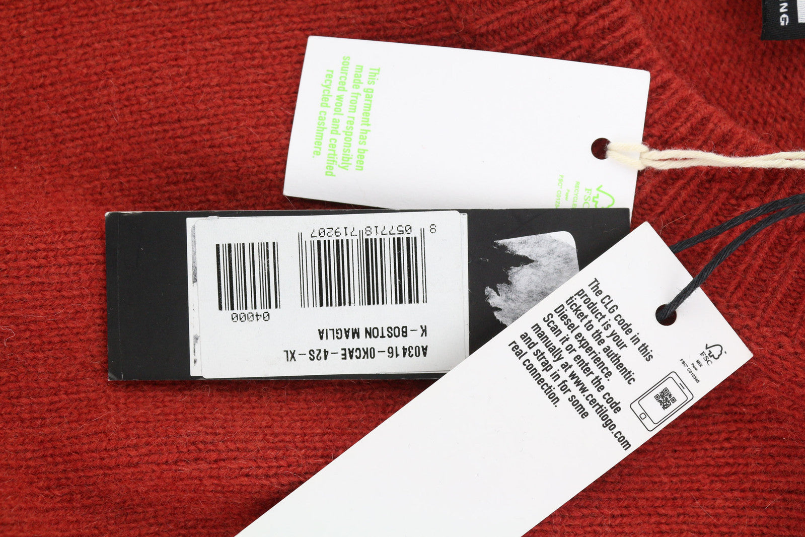 DIESEL K-Boston Men Jumper XL Red Pullover Wool Cashmere Knitted RRP€250