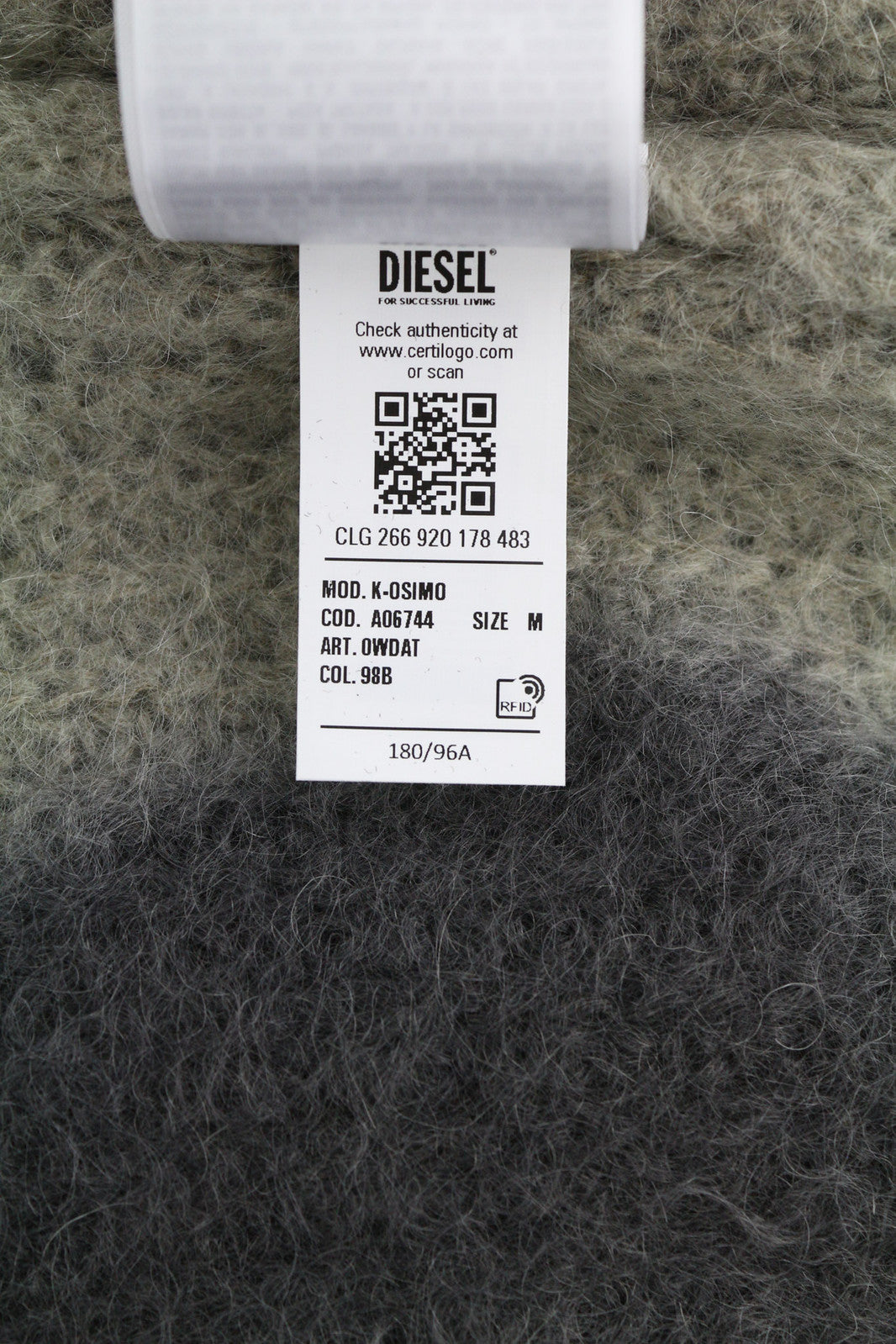 DIESEL K-Osimo Men Jumper M Pullover Mohair Wool Blend Knitted RRP€350 Grey
