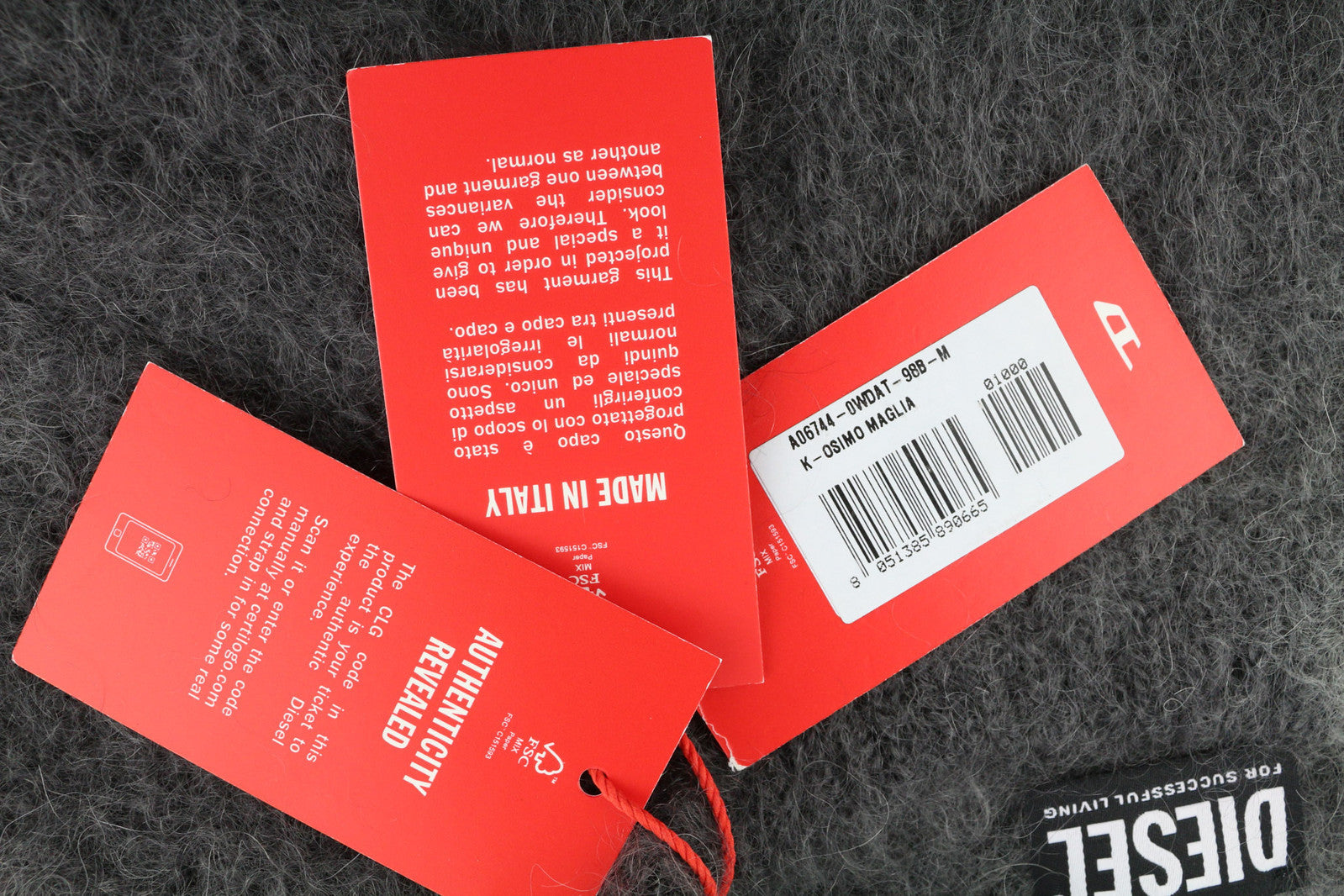 DIESEL K-Osimo Men Jumper M Pullover Mohair Wool Blend Knitted RRP€350 Grey