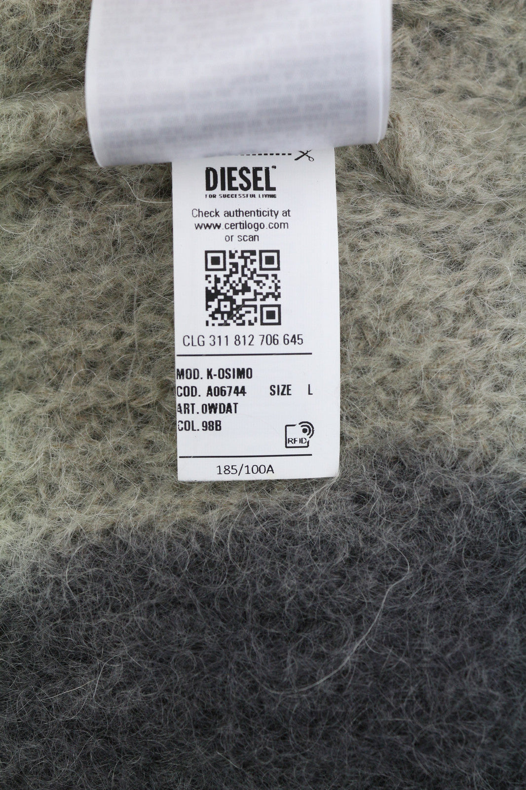 DIESEL K-Osimo Men Jumper L Pullover Mohair Wool Blend Knitted RRP€350 Grey