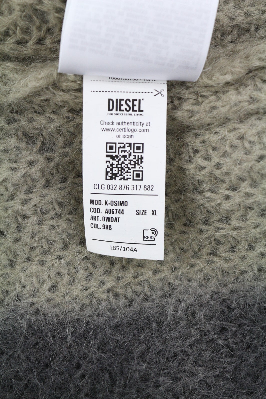 DIESEL K-Osimo Men Jumper XL Pullover Mohair Wool Blend Knitted RRP€350 Grey