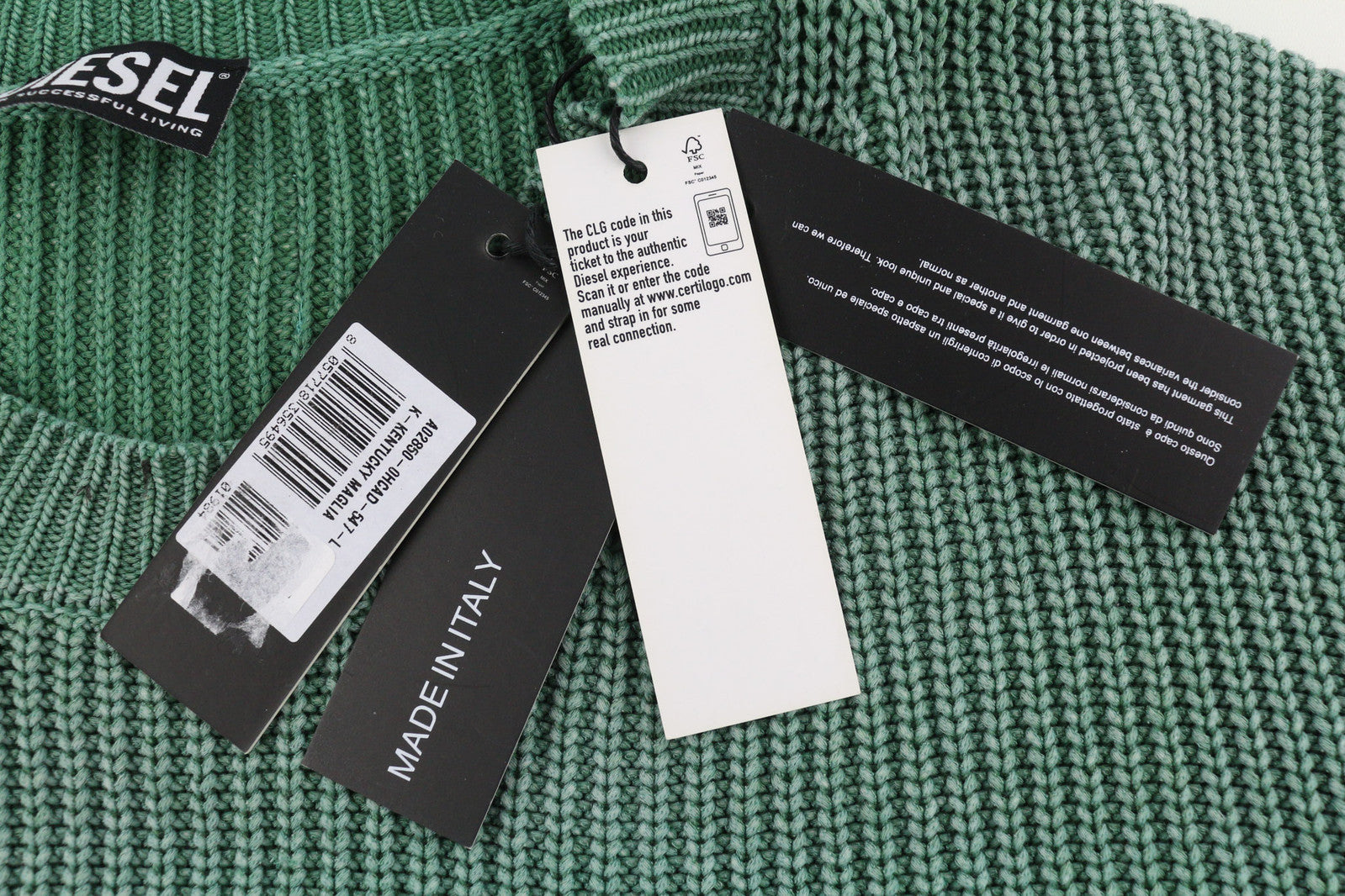 DIESEL K-Kentucky Men Jumper L Pullover Washed Effect RRP€275 Knitted Green