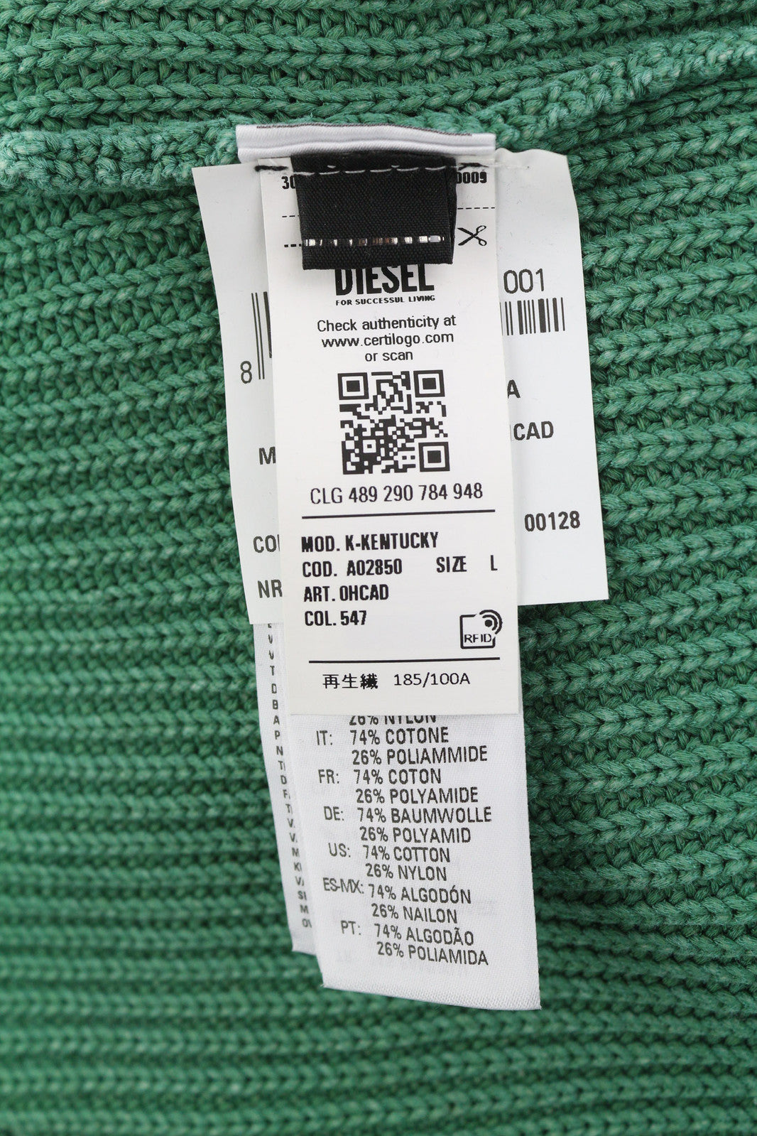 DIESEL K-Kentucky Men Jumper L Pullover Washed Effect RRP€275 Knitted Green