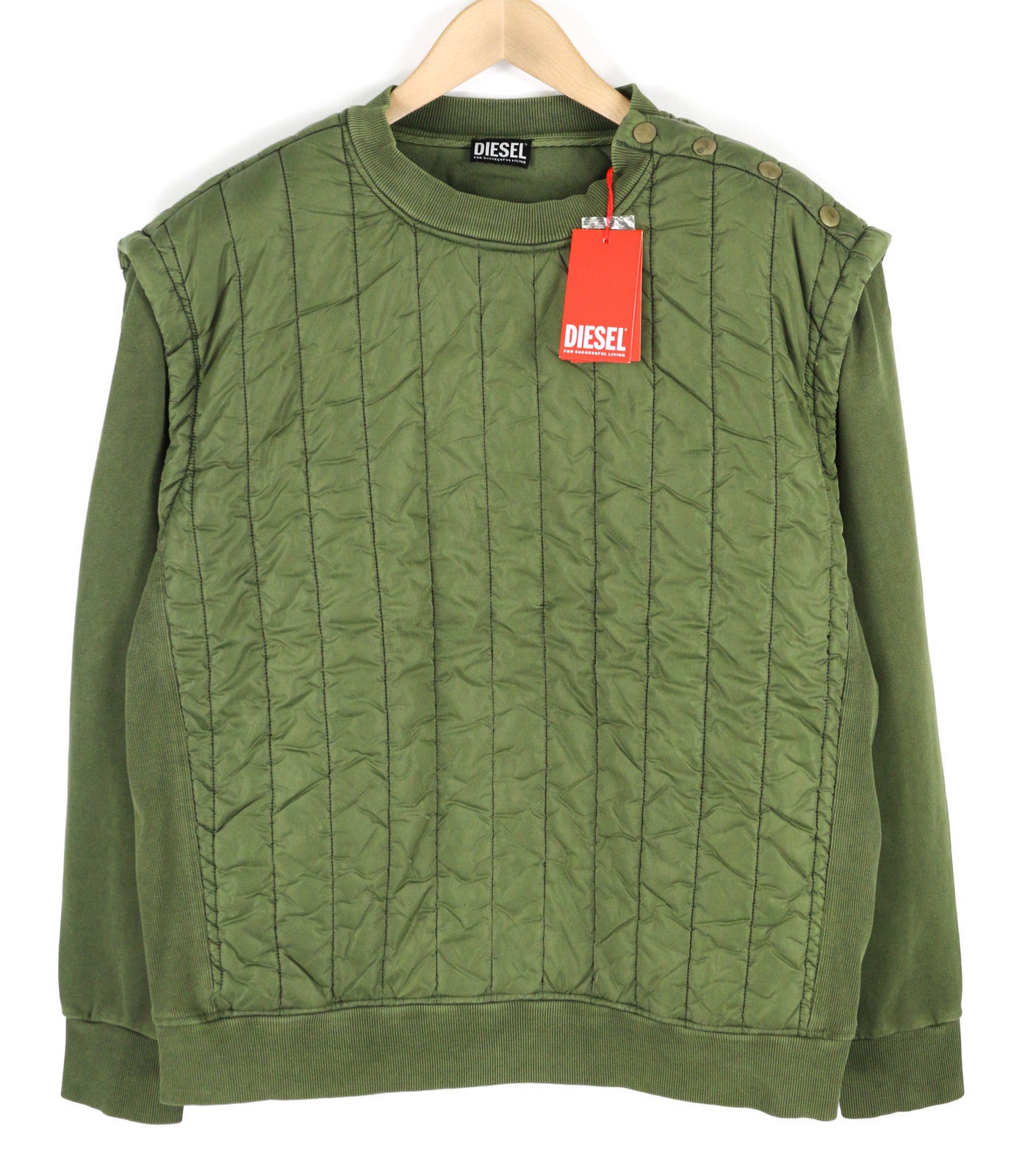 DIESEL S-Holty Men Sweatshirt L Green Pullover Padded Quilted Crew Neck RRP€225