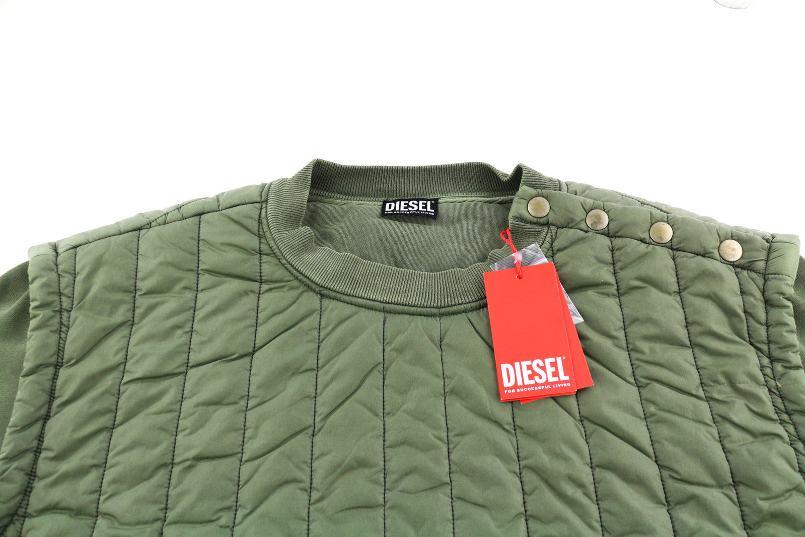 DIESEL S-Holty Men Sweatshirt L Green Pullover Padded Quilted Crew Neck RRP€225