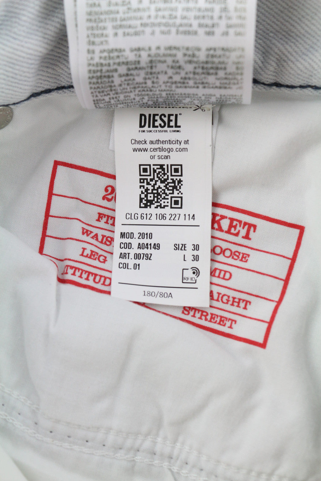 DIESEL 2010 0079Z Men Jeans W30/L30 Loose Fit Mid Waist Straight Leg RRP€250