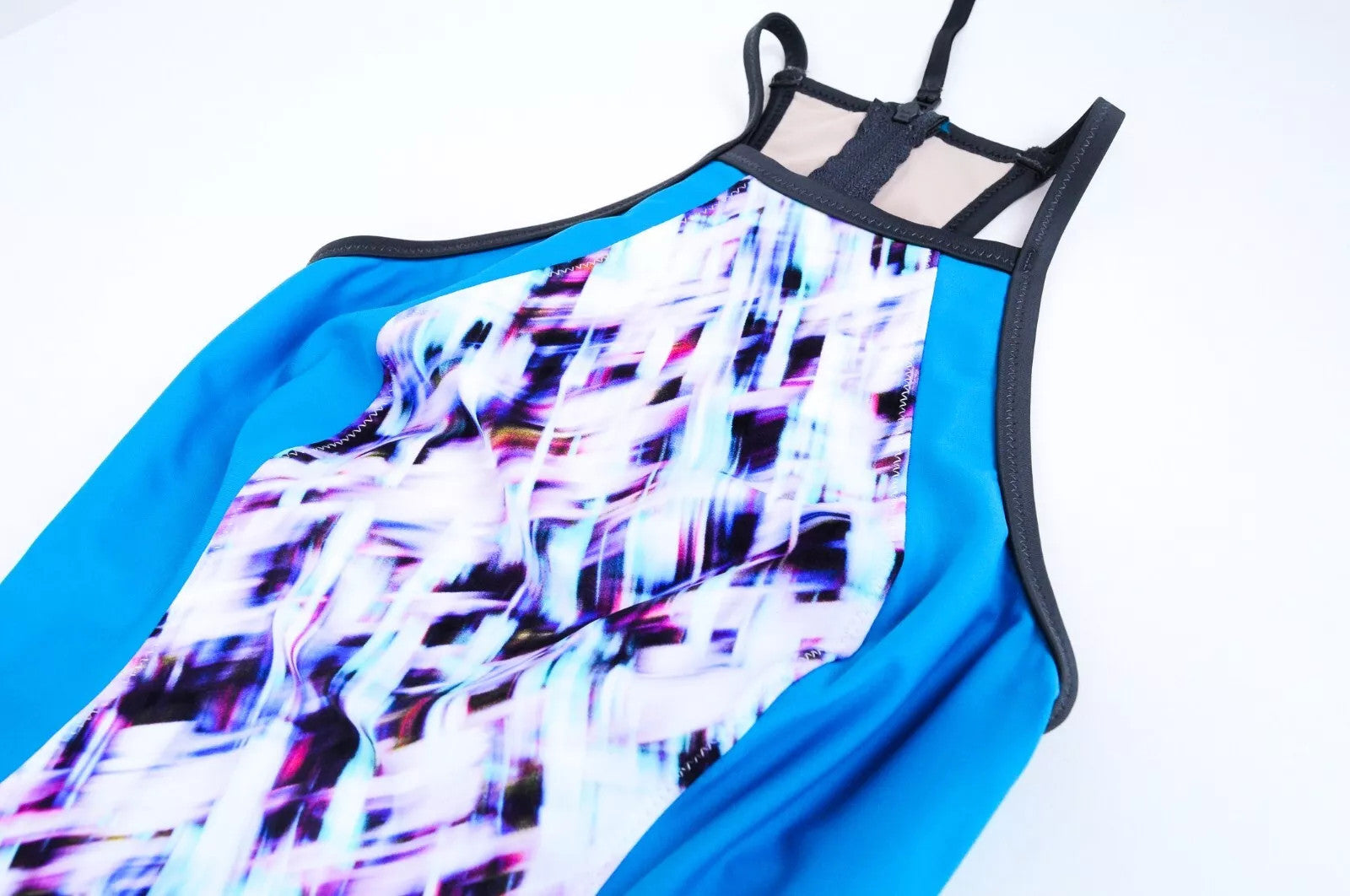 SWEATY BETTY Aquaglide Women Swimsuit L Blue One Piece Abstract Print Stretch