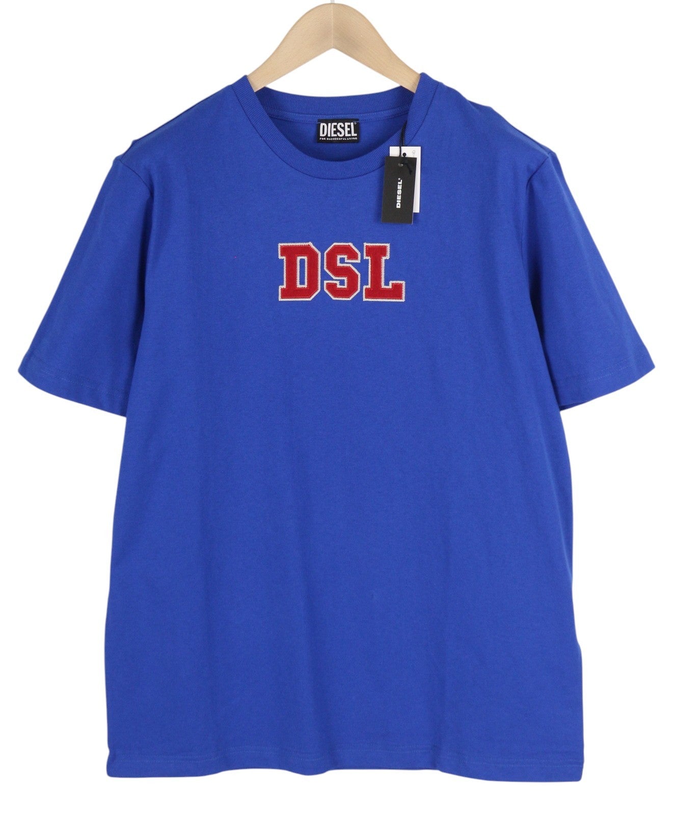 DIESEL T-Just-B85 Men T-Shirt L Blue Short Sleeved Crew Collar Cotton Tricot
