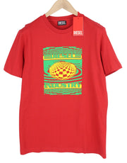 DIESEL T-Diegor-K50 Men T-Shirt L Red Short Sleeved Crew Collar Cotton Tricot