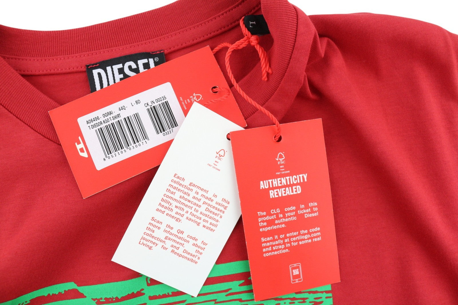 DIESEL T-Diegor-K50 Men T-Shirt L Red Short Sleeved Crew Collar Cotton Tricot