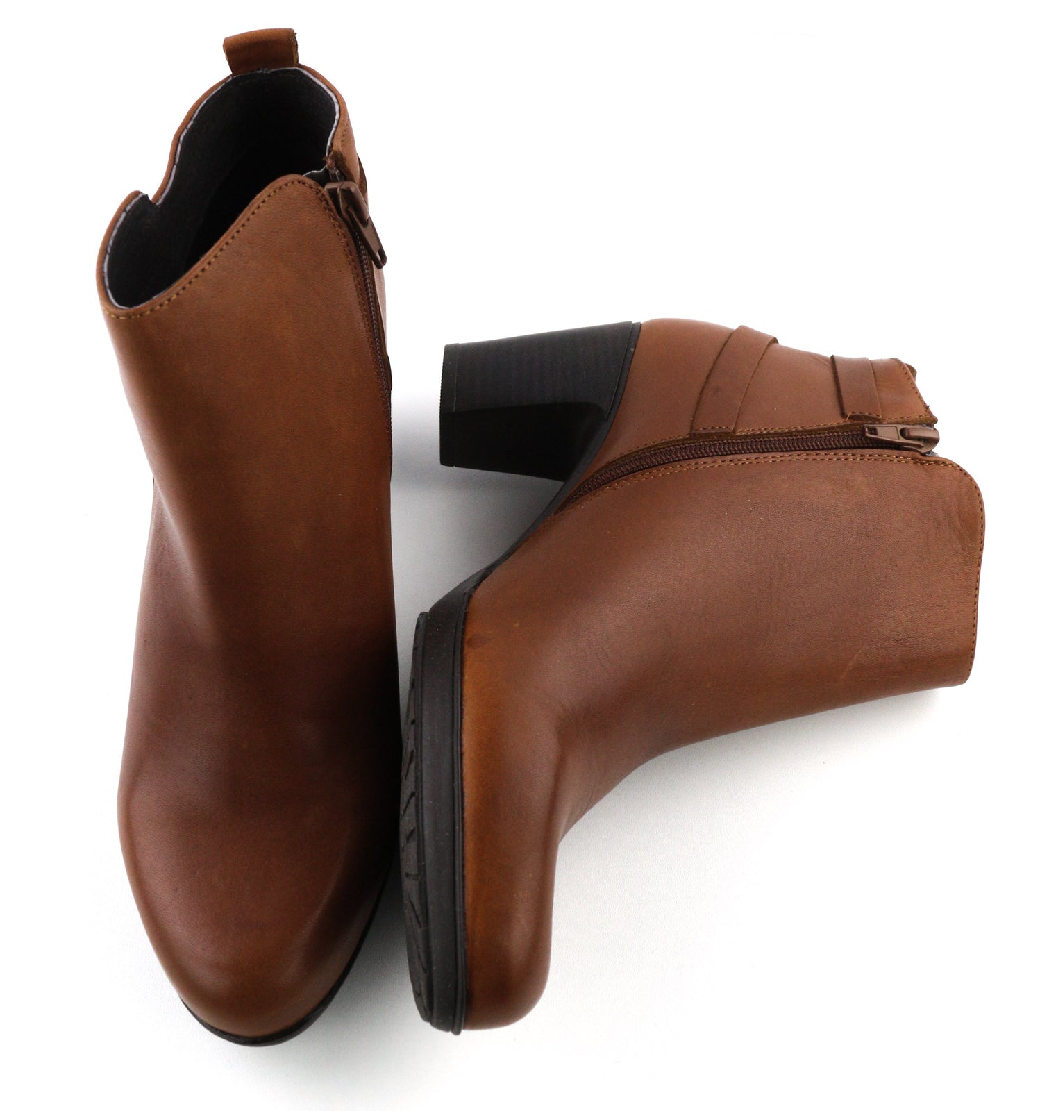 BLUEGENEX Napa Cuero Women Boots EU41 Brown Leather Almond Toe Zip Ankle Heel