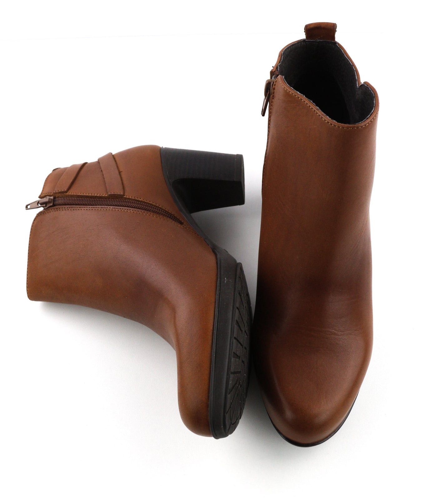 BLUEGENEX Napa Cuero Women Boots EU41 Brown Leather Almond Toe Zip Ankle Heel