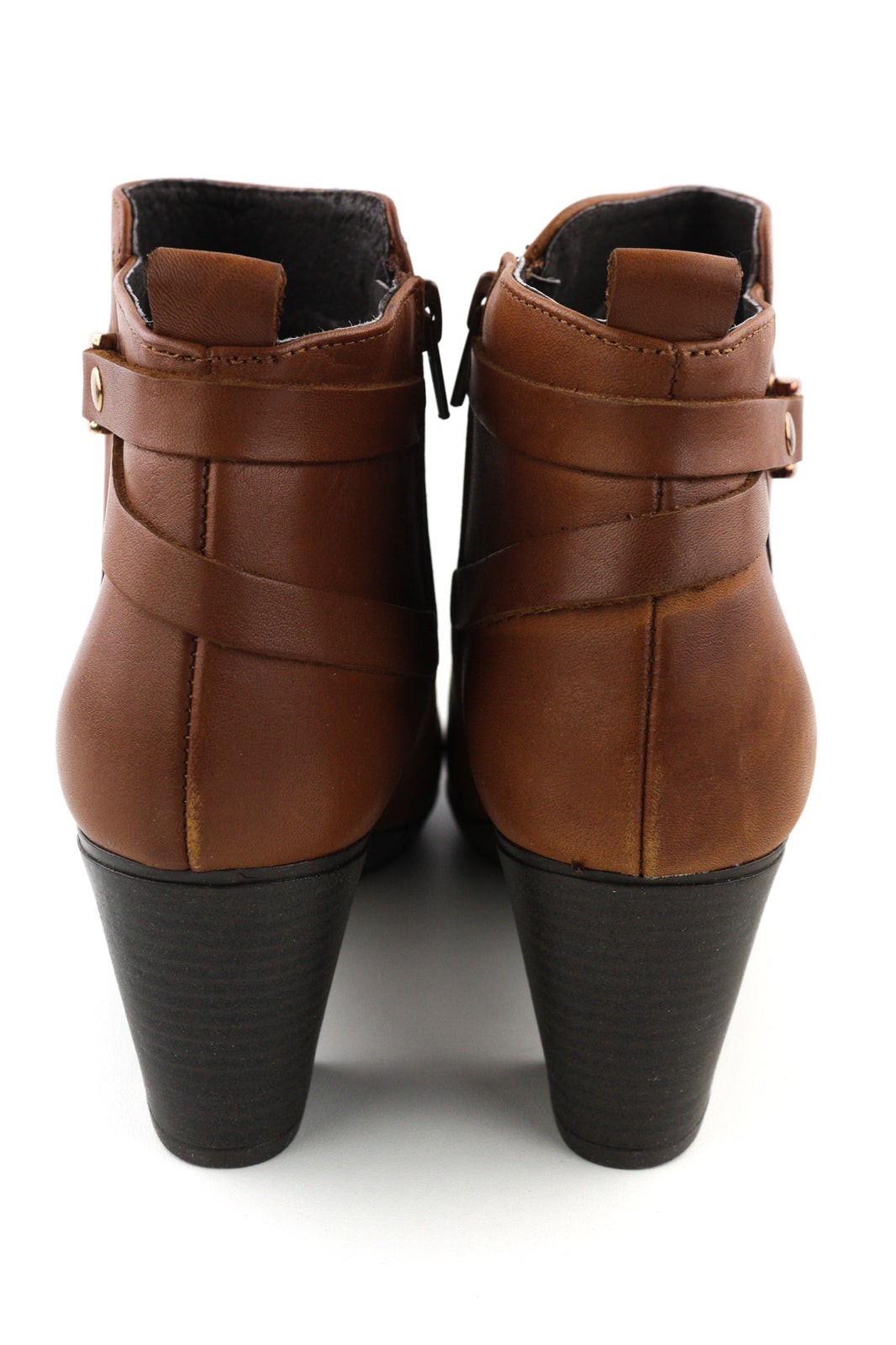 BLUEGENEX Napa Cuero Women Boots EU41 Brown Leather Almond Toe Zip Ankle Heel