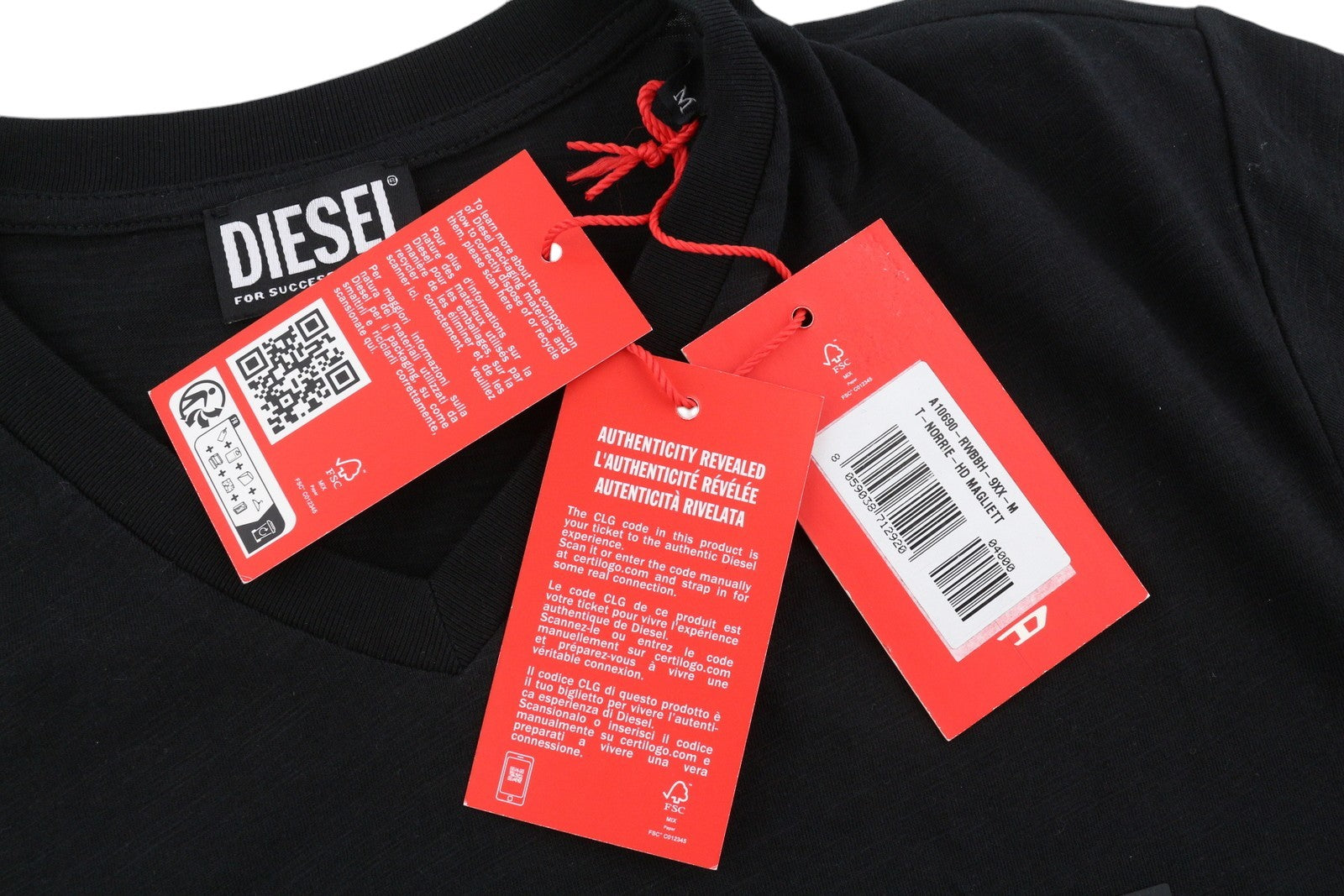 DIESEL T-Norrie-HD Men T-Shirt M Black Short Sleeved Crew Collar Cotton Tricot