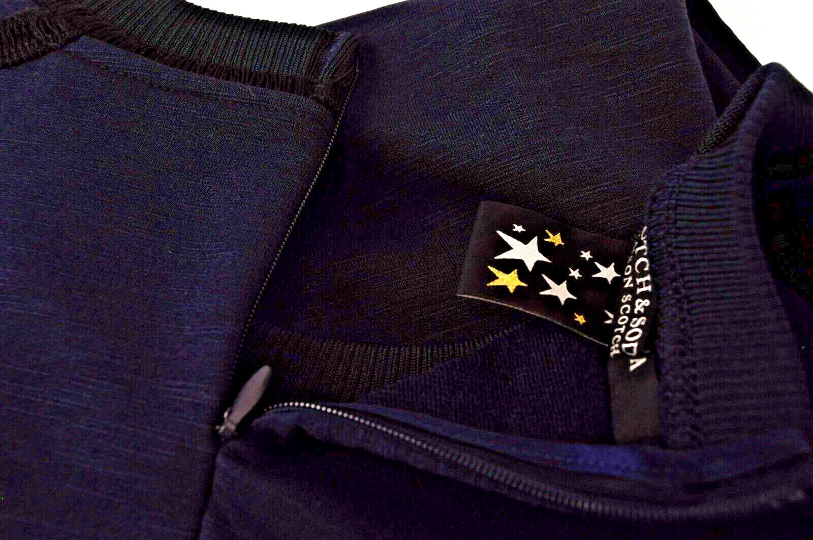 MAISON SCOTCH Women Dress S Navy Cotton Blend Stretch Long Sleeved Knee-Length