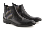 MINELLI Cayan Men Boots EU40 UK6.5 Black Calfskin Ankle Square Toe Pull On Print