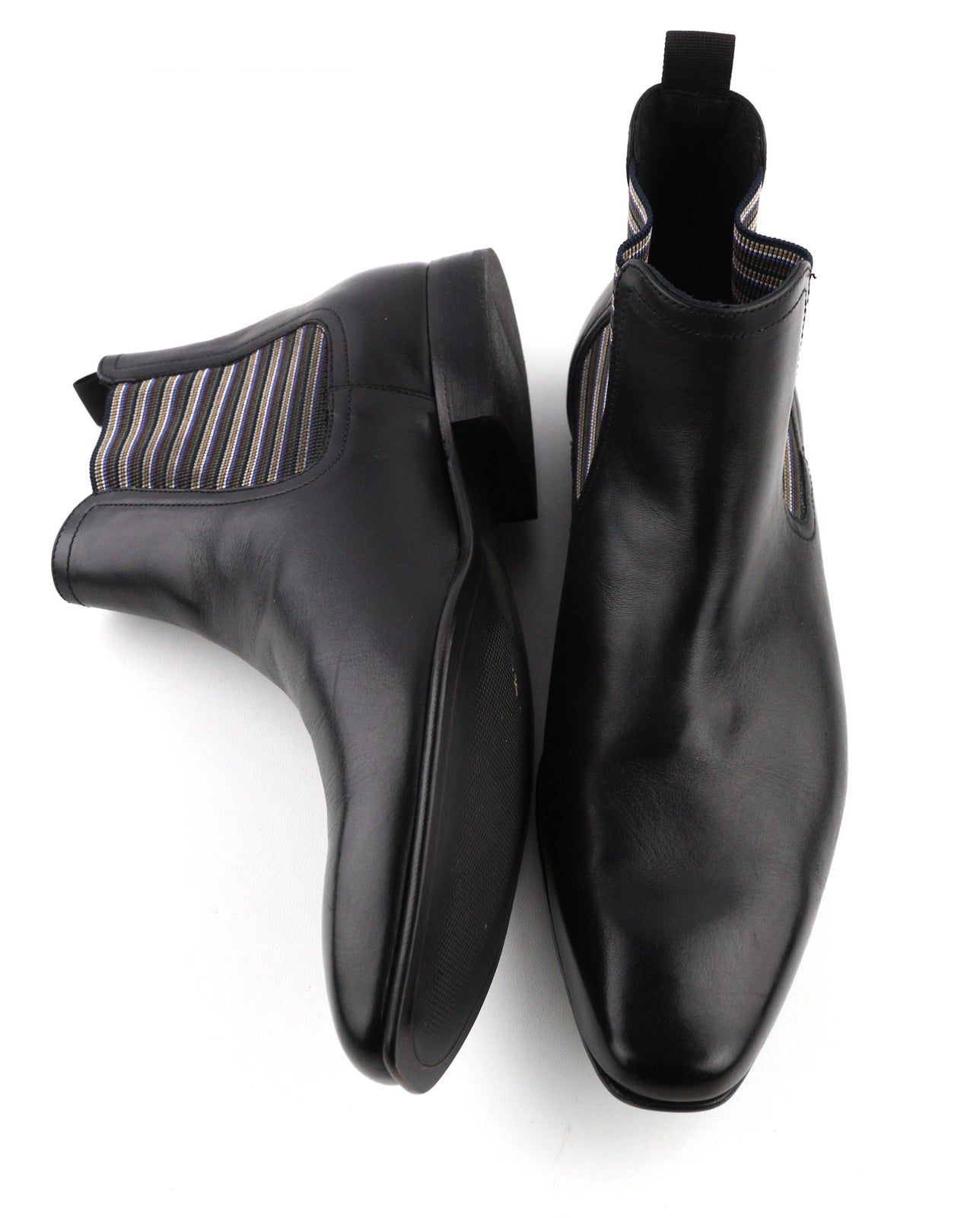 MINELLI Cayan Men Boots EU40 UK6.5 Black Calfskin Ankle Square Toe Pull On Print