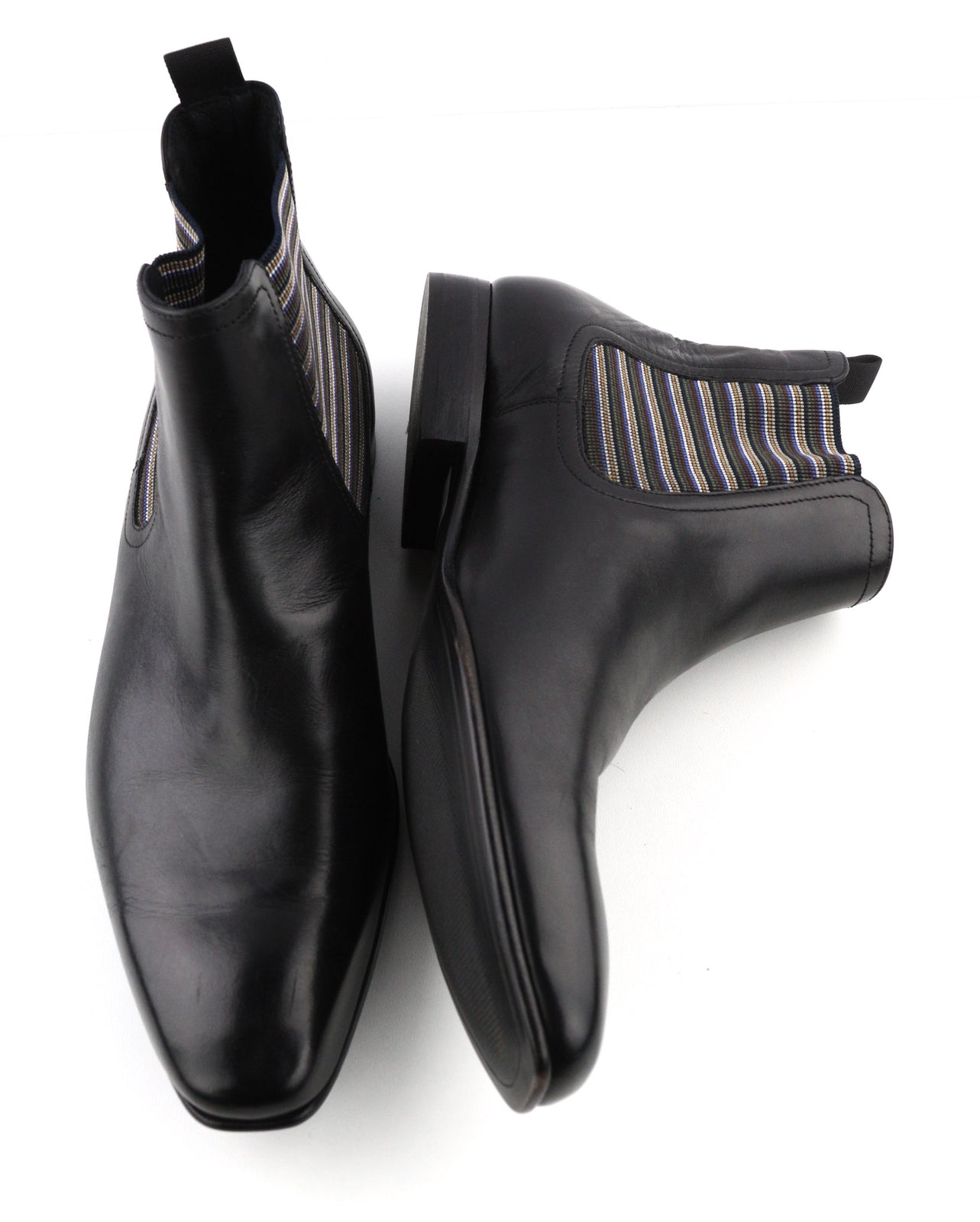 MINELLI Cayan Men Boots EU40 UK6.5 Black Calfskin Ankle Square Toe Pull On Print