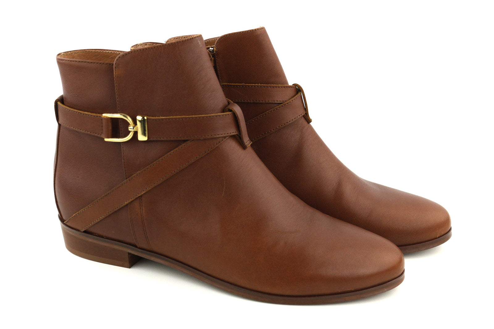 JONAK Women Boots EU40 UK7.5 Brown Leather Almond Toe Ankle Top Logo Zip Closure