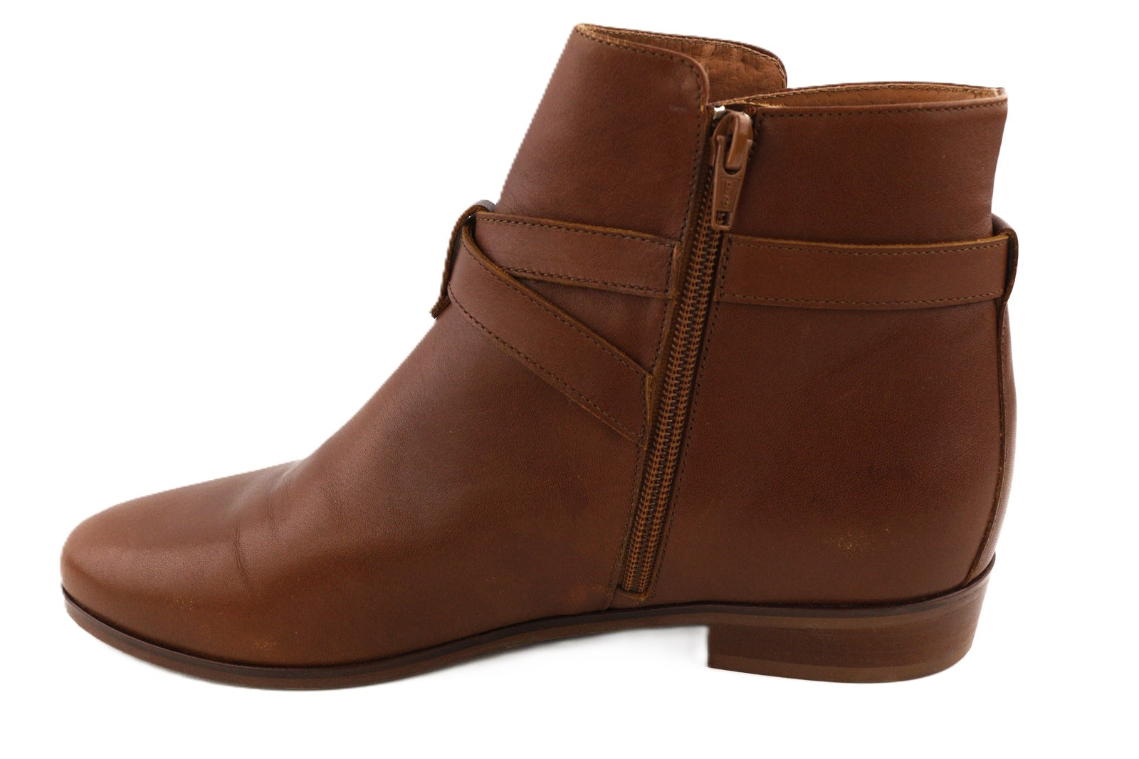 JONAK Women Boots EU40 UK7.5 Brown Leather Almond Toe Ankle Top Logo Zip Closure