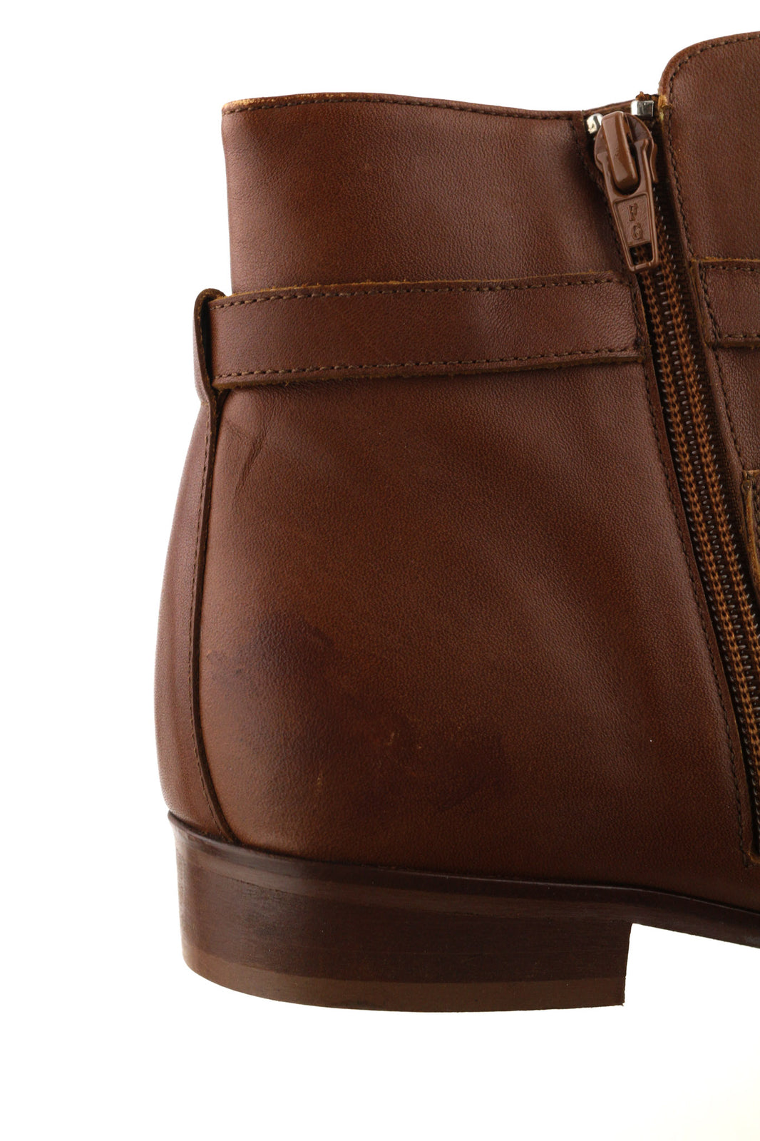 JONAK Women Boots EU40 UK7.5 Brown Leather Almond Toe Ankle Top Logo Zip Closure