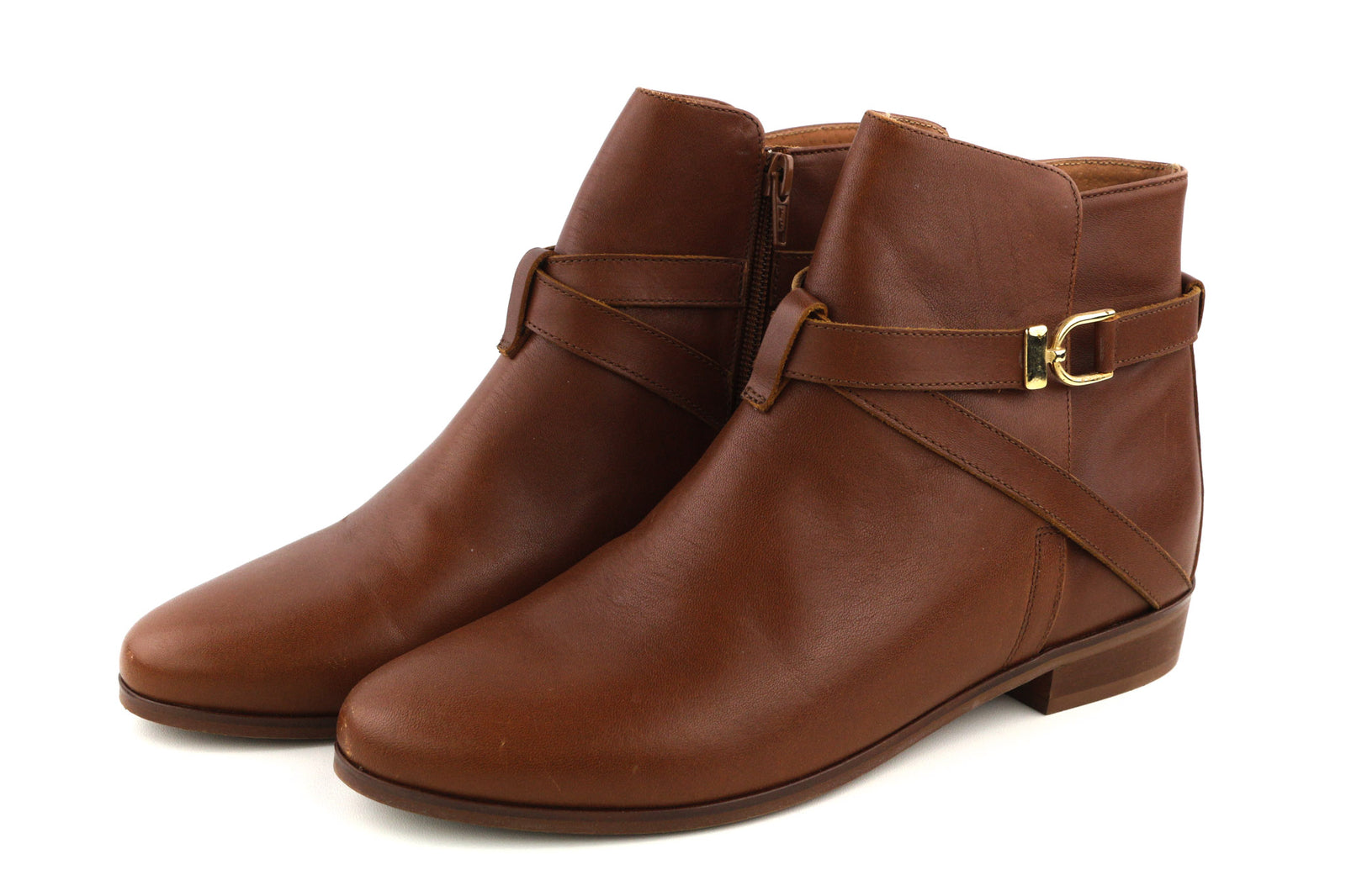 JONAK Women Boots EU40 UK7.5 Brown Leather Almond Toe Ankle Top Logo Zip Closure