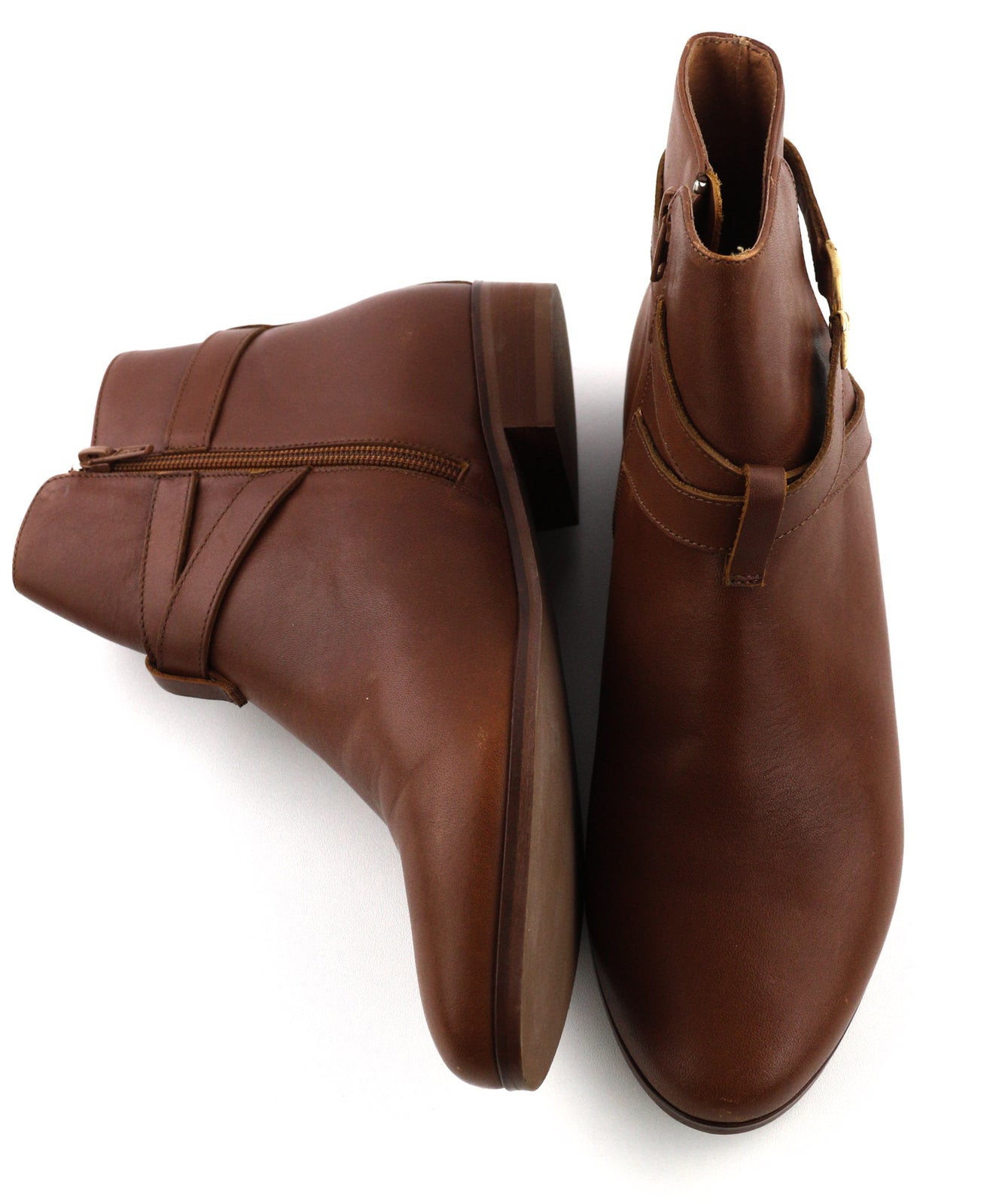 JONAK Women Boots EU40 UK7.5 Brown Leather Almond Toe Ankle Top Logo Zip Closure