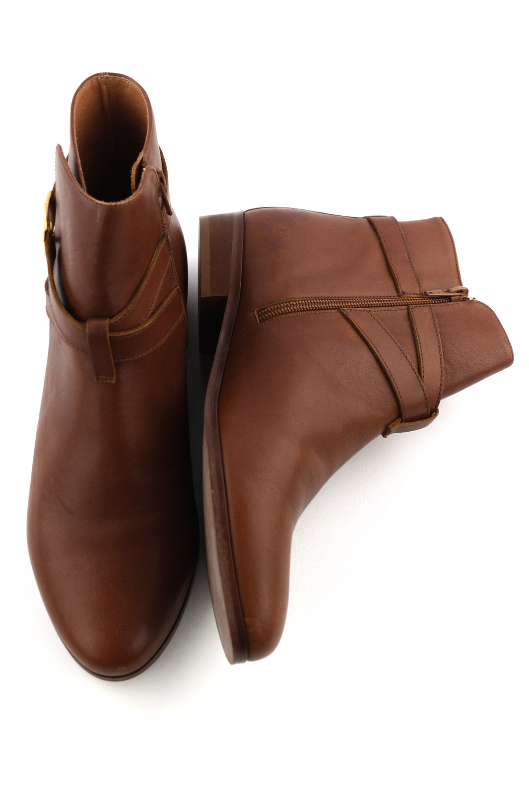 JONAK Women Boots EU40 UK7.5 Brown Leather Almond Toe Ankle Top Logo Zip Closure