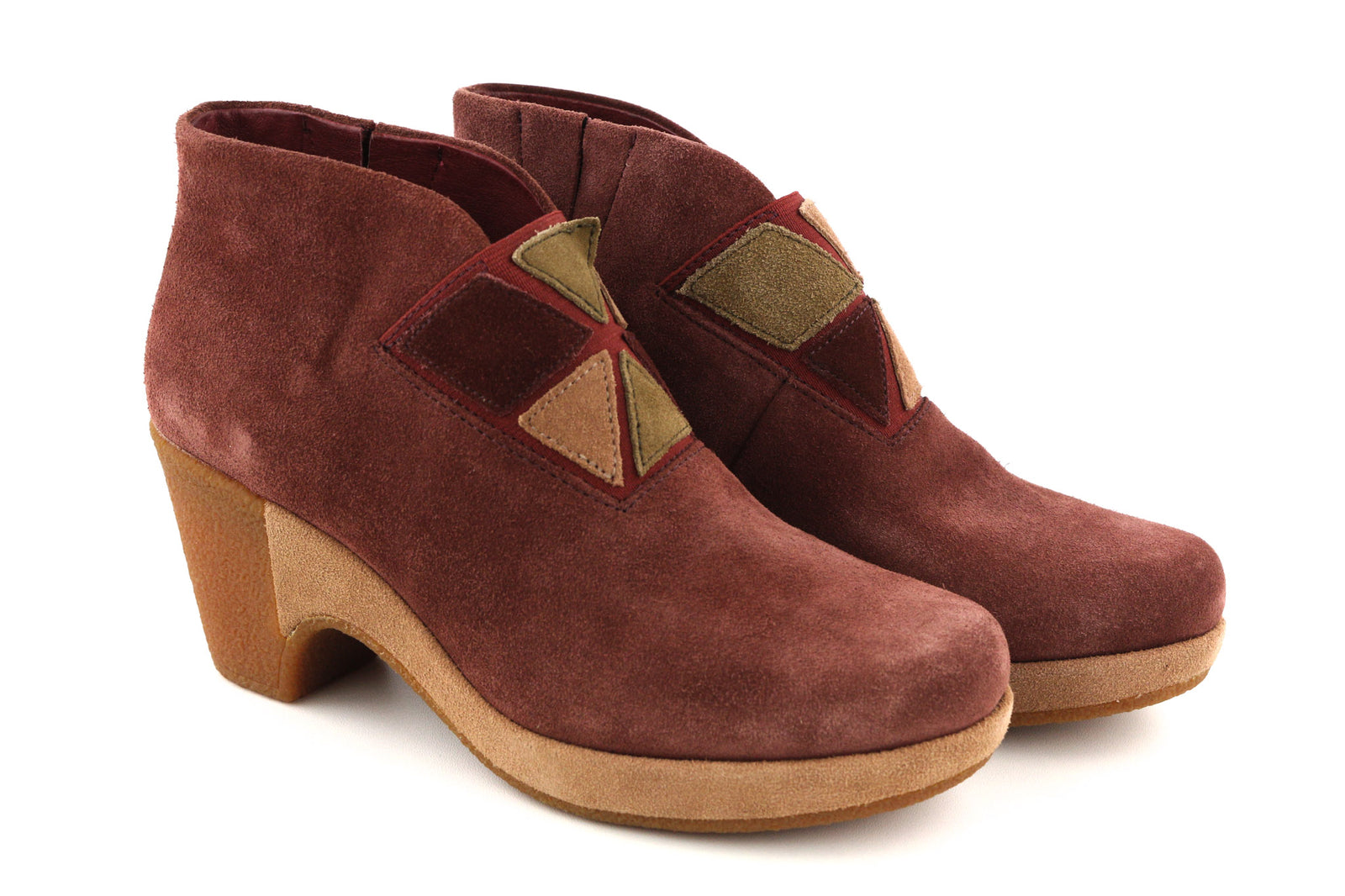 CAMPER Women Boots EU37 UK4 Burgundy Suede Leather Patch Heel Almond Toe Pull On