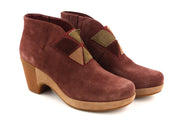 CAMPER Women Boots EU37 UK4 Burgundy Suede Leather Patch Heel Almond Toe Pull On