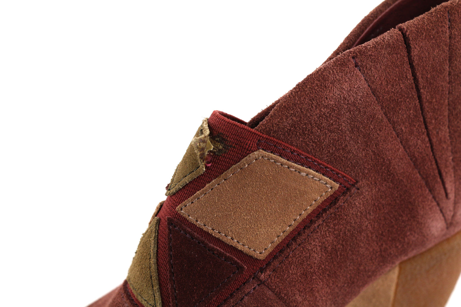 CAMPER Women Boots EU37 UK4 Burgundy Suede Leather Patch Heel Almond Toe Pull On