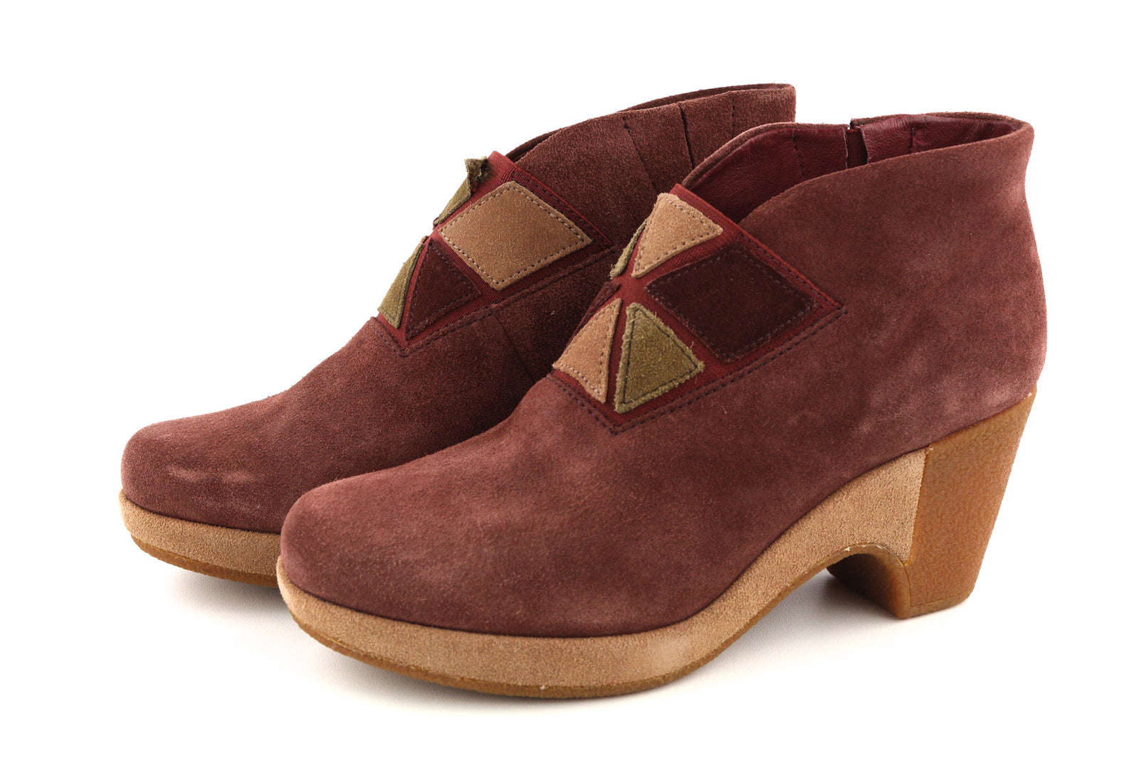 CAMPER Women Boots EU37 UK4 Burgundy Suede Leather Patch Heel Almond Toe Pull On