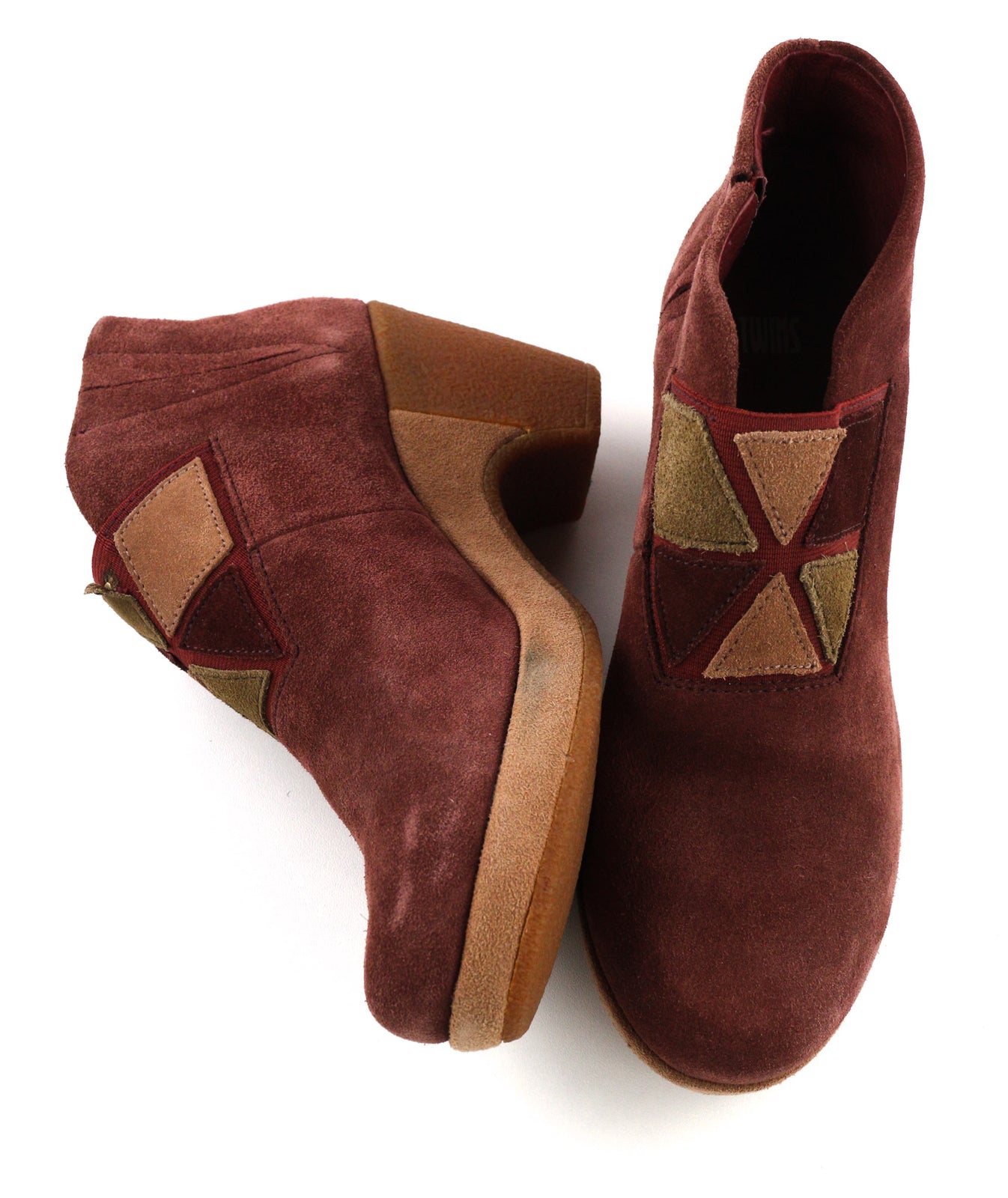 CAMPER Women Boots EU37 UK4 Burgundy Suede Leather Patch Heel Almond Toe Pull On