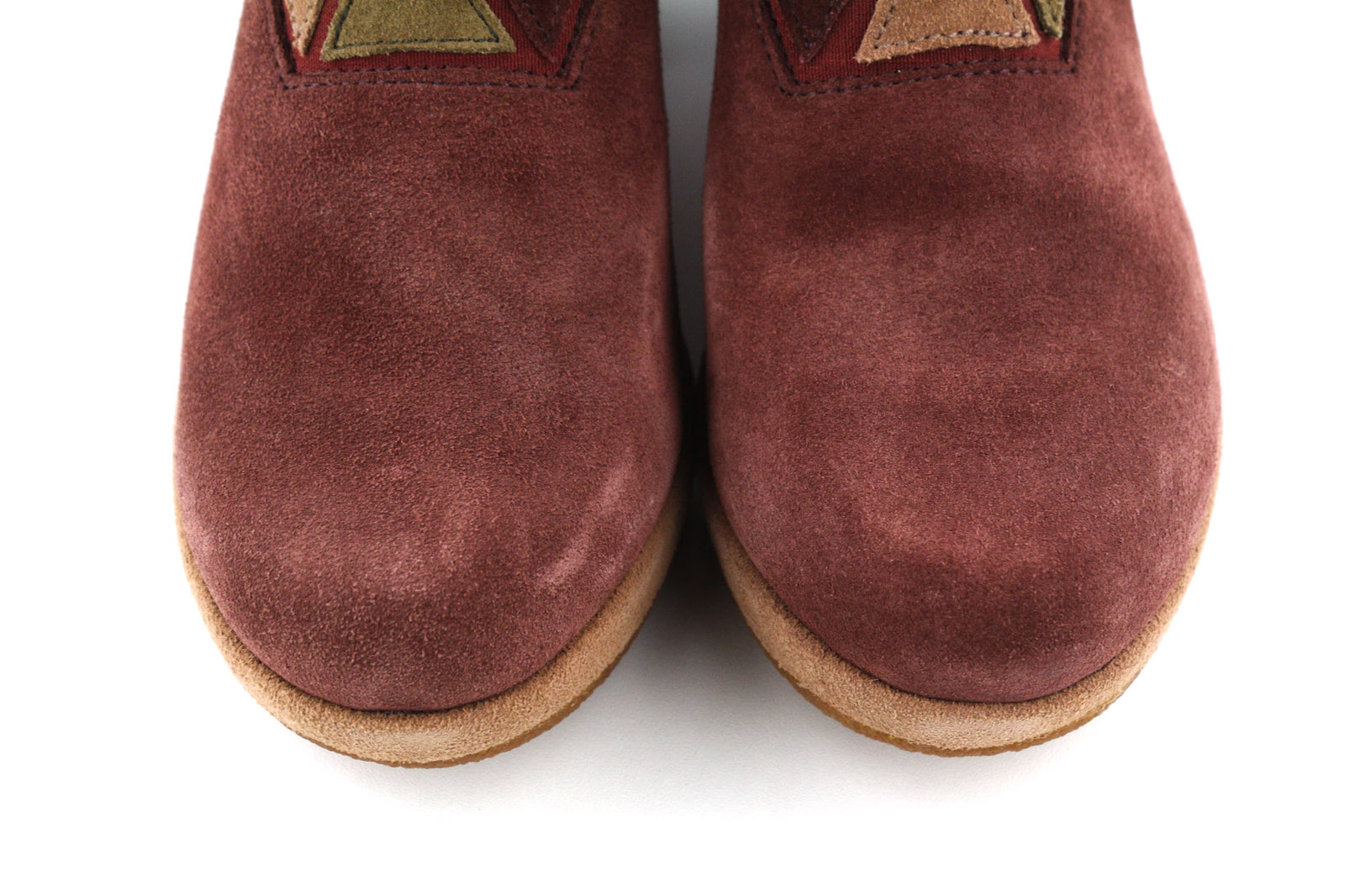 CAMPER Women Boots EU37 UK4 Burgundy Suede Leather Patch Heel Almond Toe Pull On