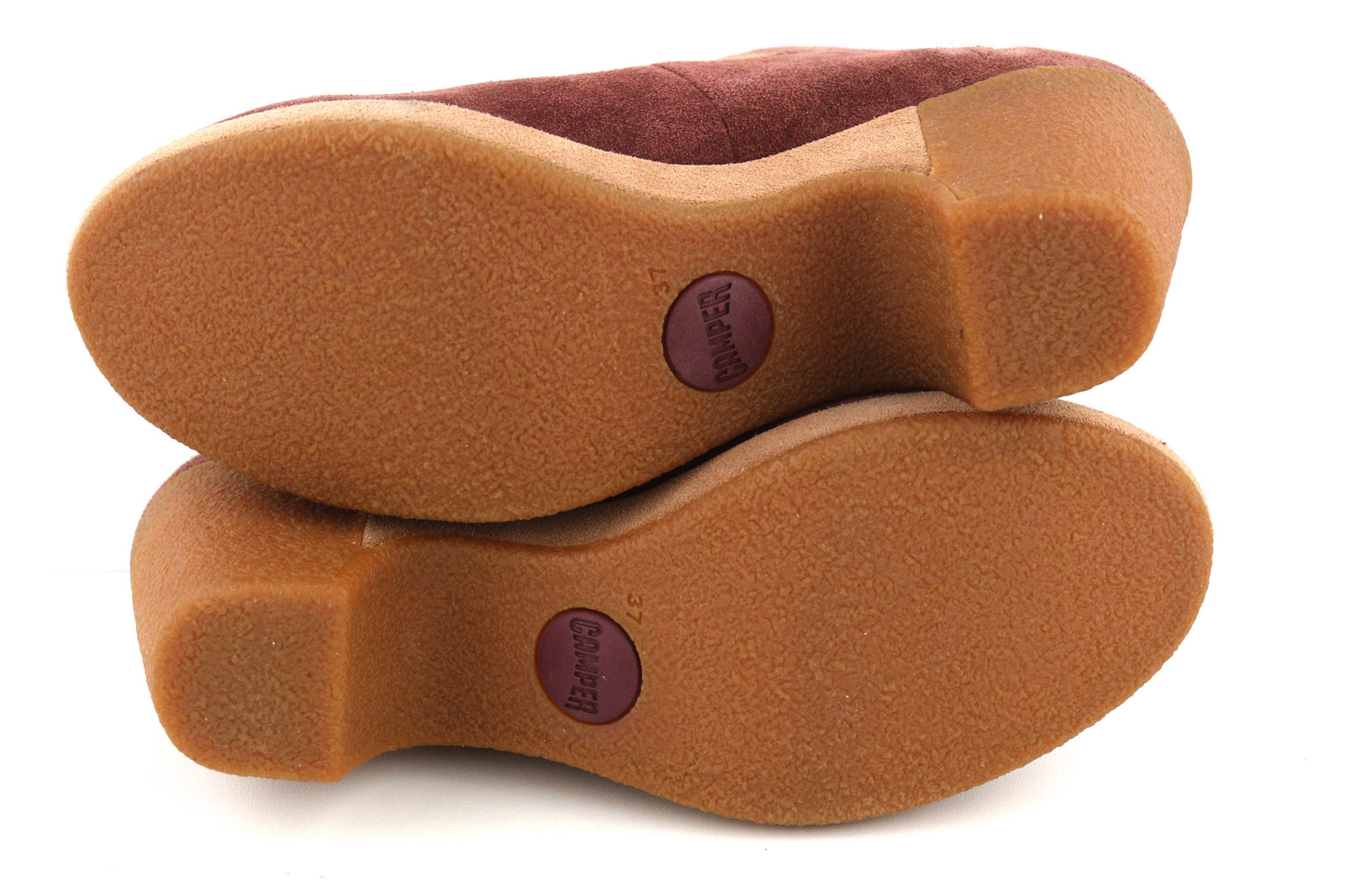 CAMPER Women Boots EU37 UK4 Burgundy Suede Leather Patch Heel Almond Toe Pull On