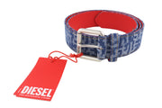 DIESEL B-Monogram Men Belt 105 cm Blue Leather Denim Logo Printed RRP€150