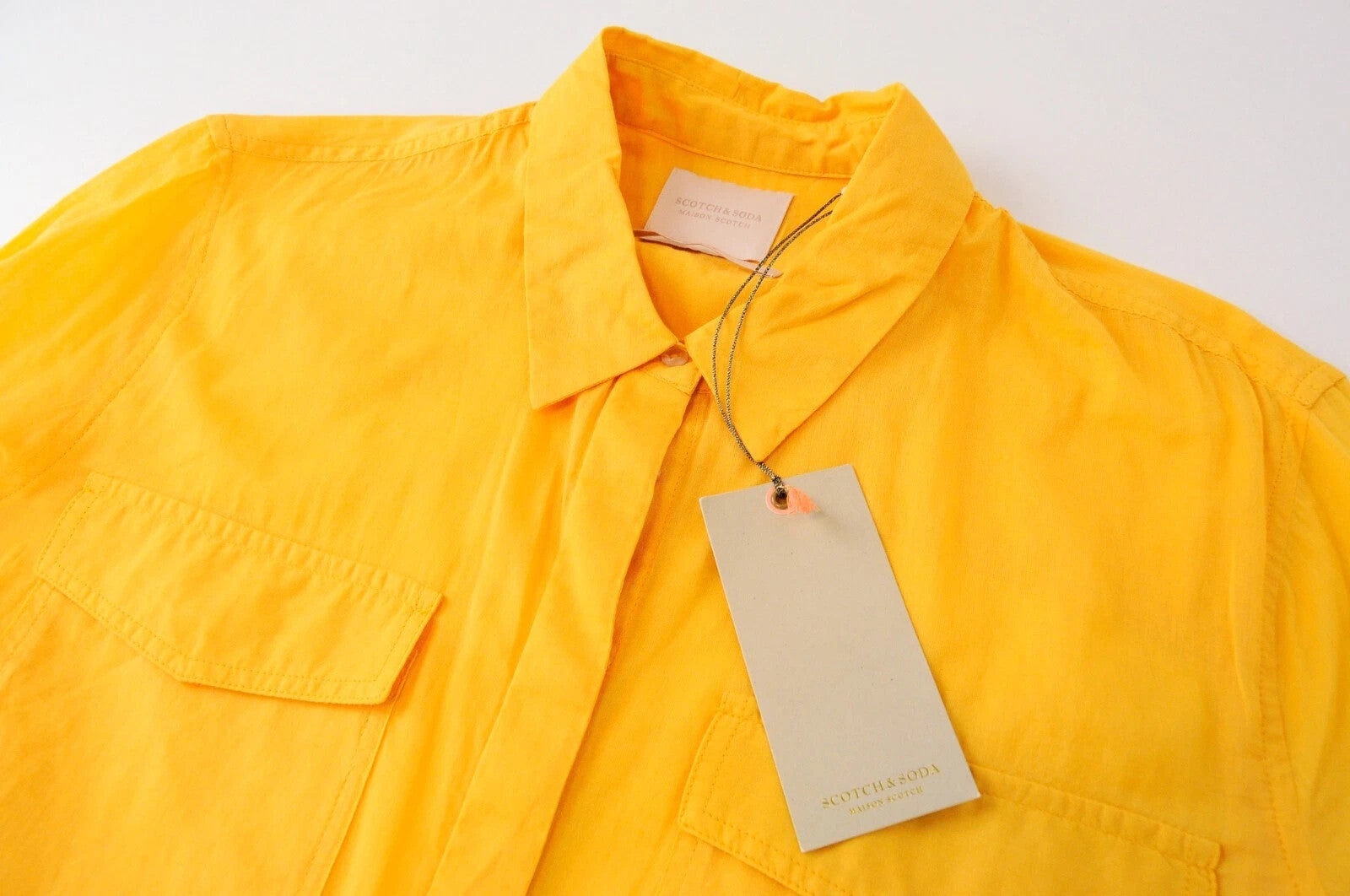 MAISON SCOTCH Women Shirt XS Yellow Pure Cotton Long Sleeved Spread Collared