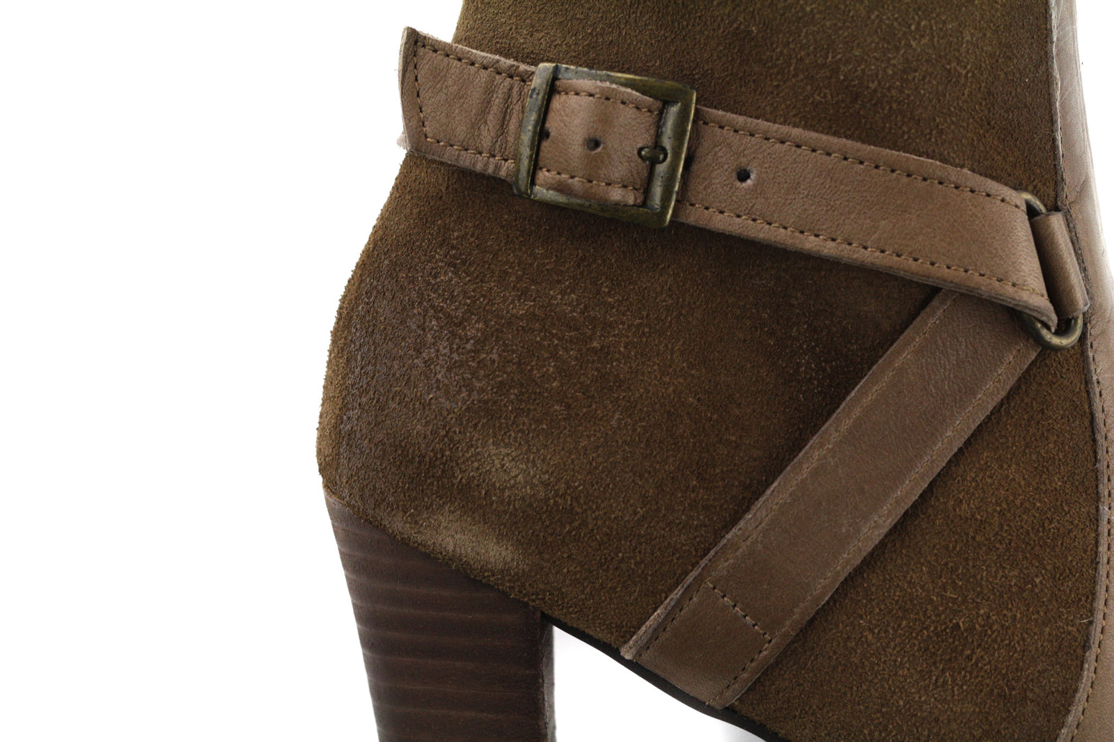 JONAK Women Boots EU39 UK6.5 Brown Suede Leather Zip Almond Toe High Heel Buckle