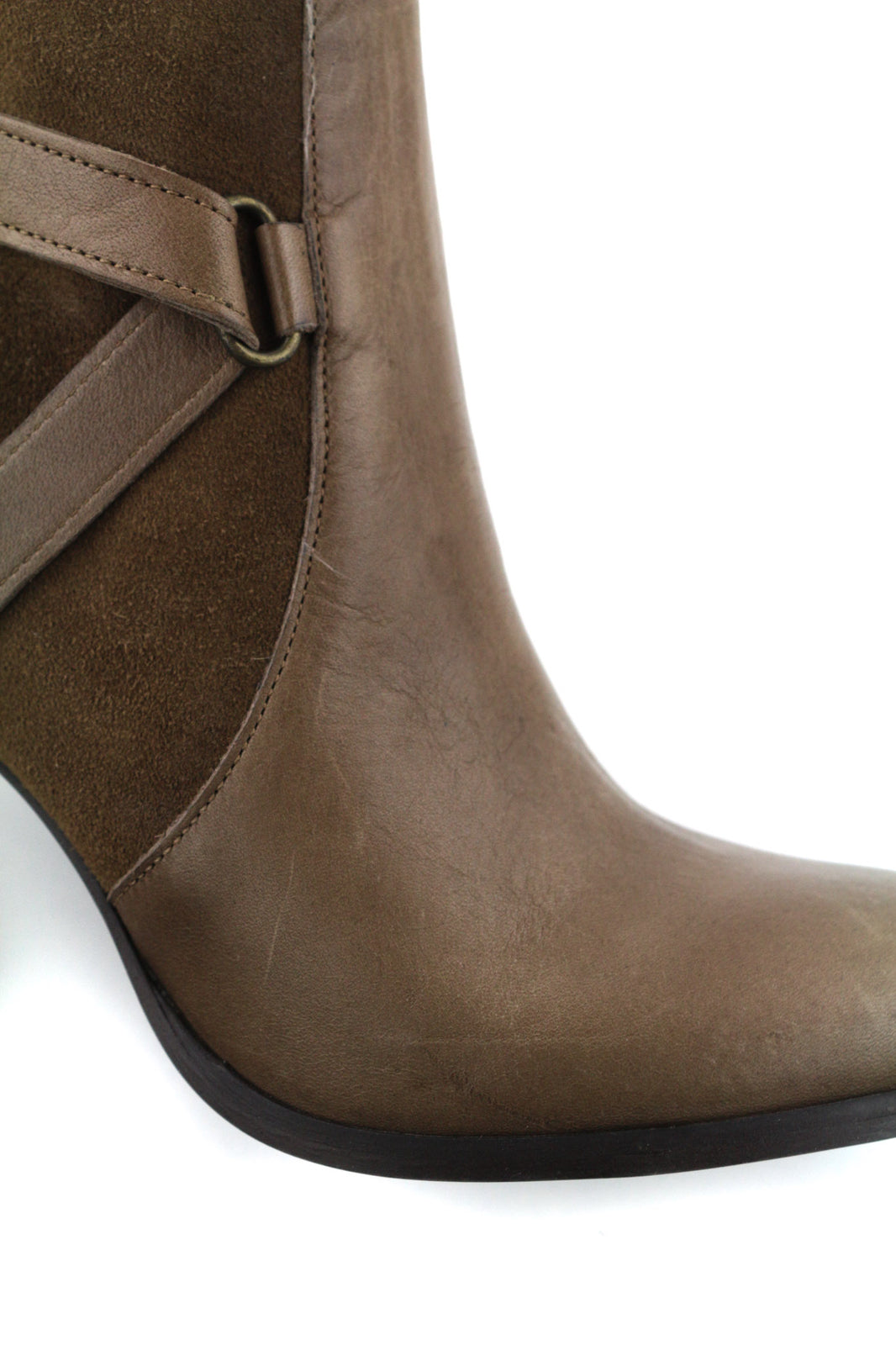 JONAK Women Boots EU39 UK6.5 Brown Suede Leather Zip Almond Toe High Heel Buckle