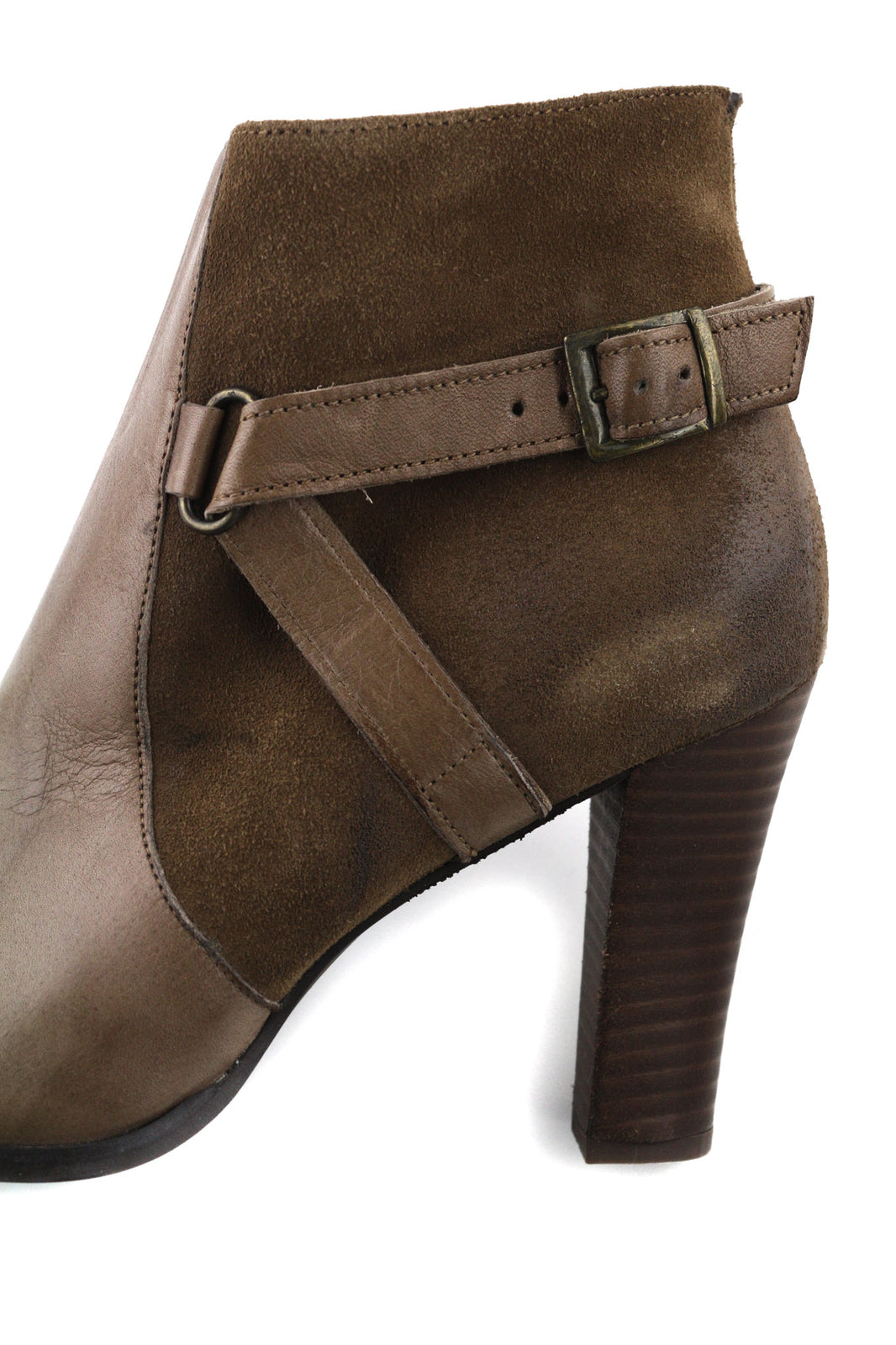 JONAK Women Boots EU39 UK6.5 Brown Suede Leather Zip Almond Toe High Heel Buckle