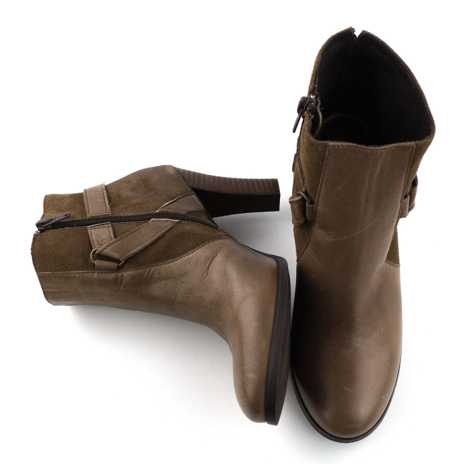 JONAK Women Boots EU39 UK6.5 Brown Suede Leather Zip Almond Toe High Heel Buckle