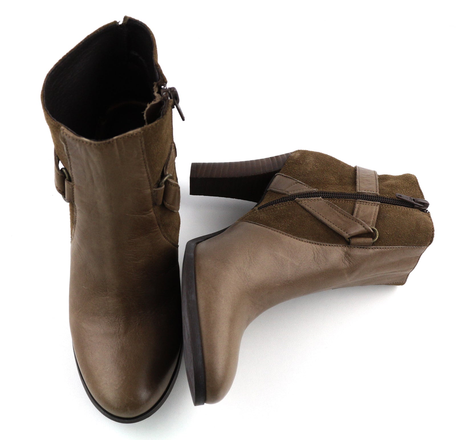 JONAK Women Boots EU39 UK6.5 Brown Suede Leather Zip Almond Toe High Heel Buckle